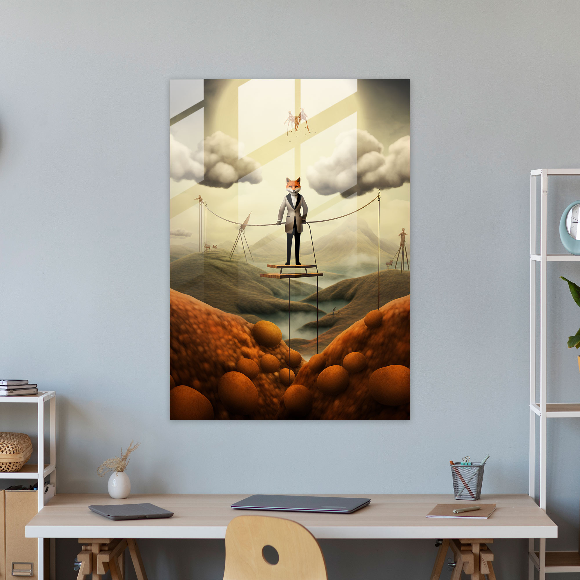 Animals Dressed Like Humans Wall Decoration - Animals Dressed Like Humans, Surrealist Artwork, Glass Wall Art, Glass Print