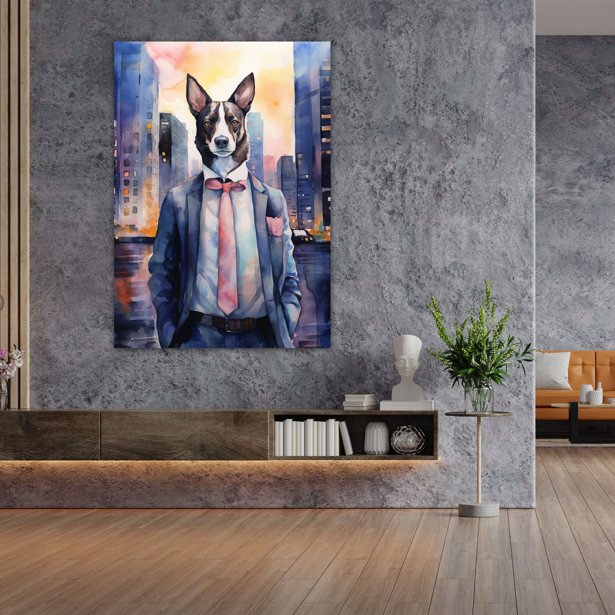 Animals Dressed Like Humans Wall Art - Animals Dressed Like Humans, Charm, Colorful Cityscape Background, Sophistication