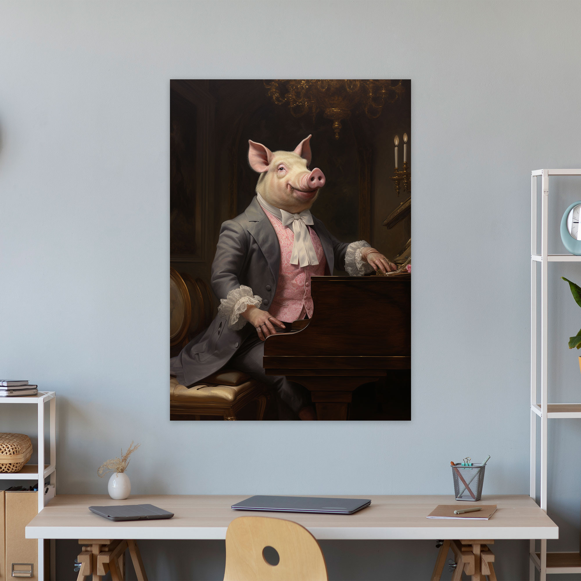 Animals Dressed Like Humans Wall Art - Animals Dressed Like Humans, Grand Piano, Canvas Print, Canvas