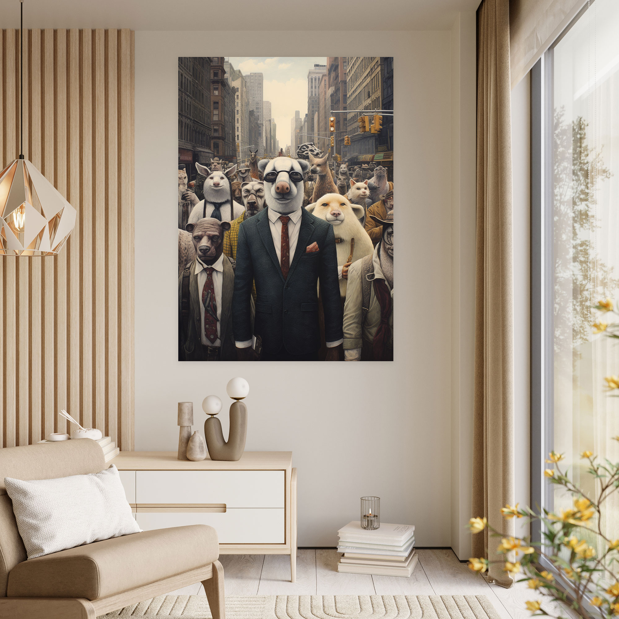 Animals Dressed Like Humans Wall Decoration - Animals Dressed Like Humans, Canvas Print, Wall Art, Busy City Street
