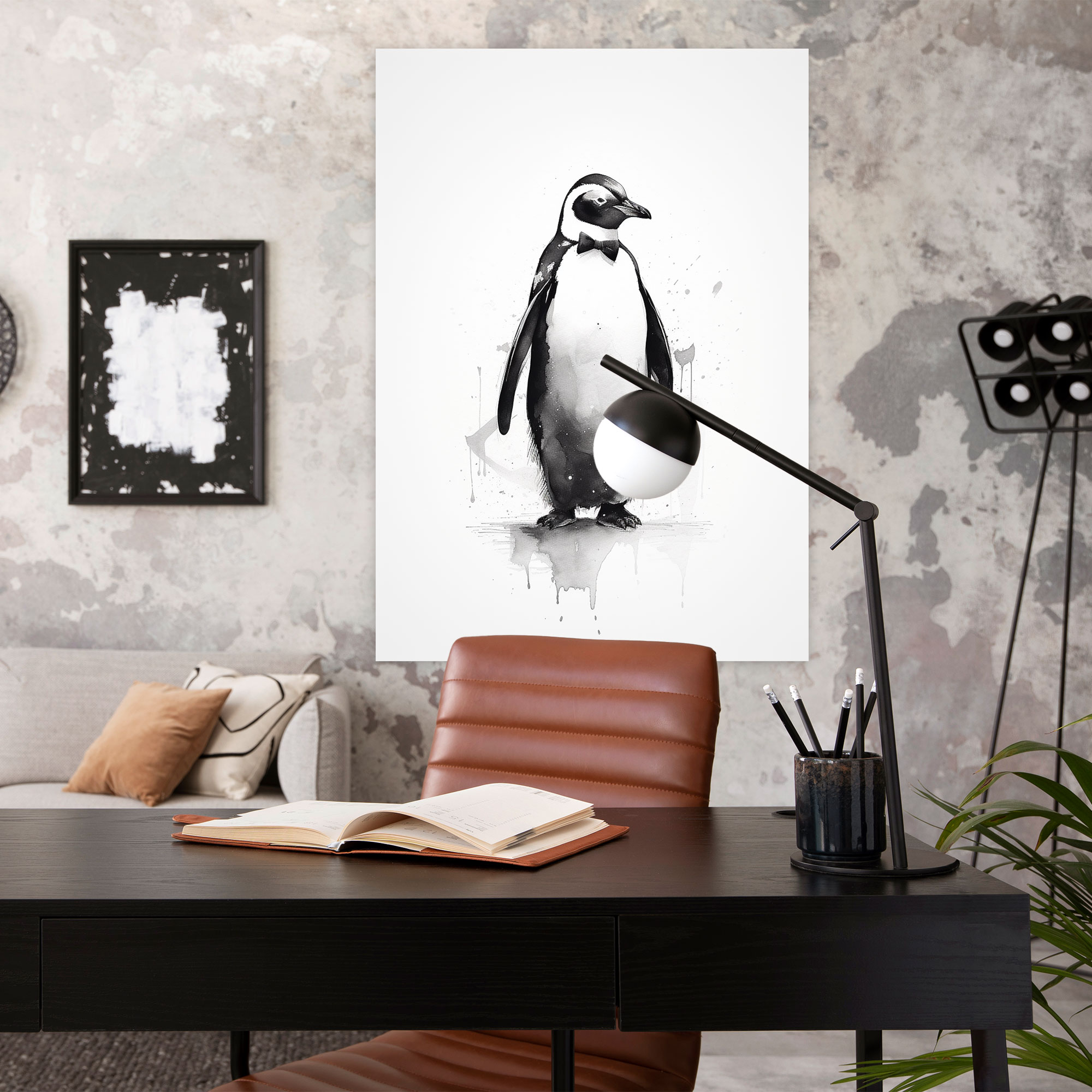 Animals Dressed Like Humans Canvas Wall Art - Animals Dressed Like Humans, Monochromatic Design, Minimalist Sketch, Wall Art