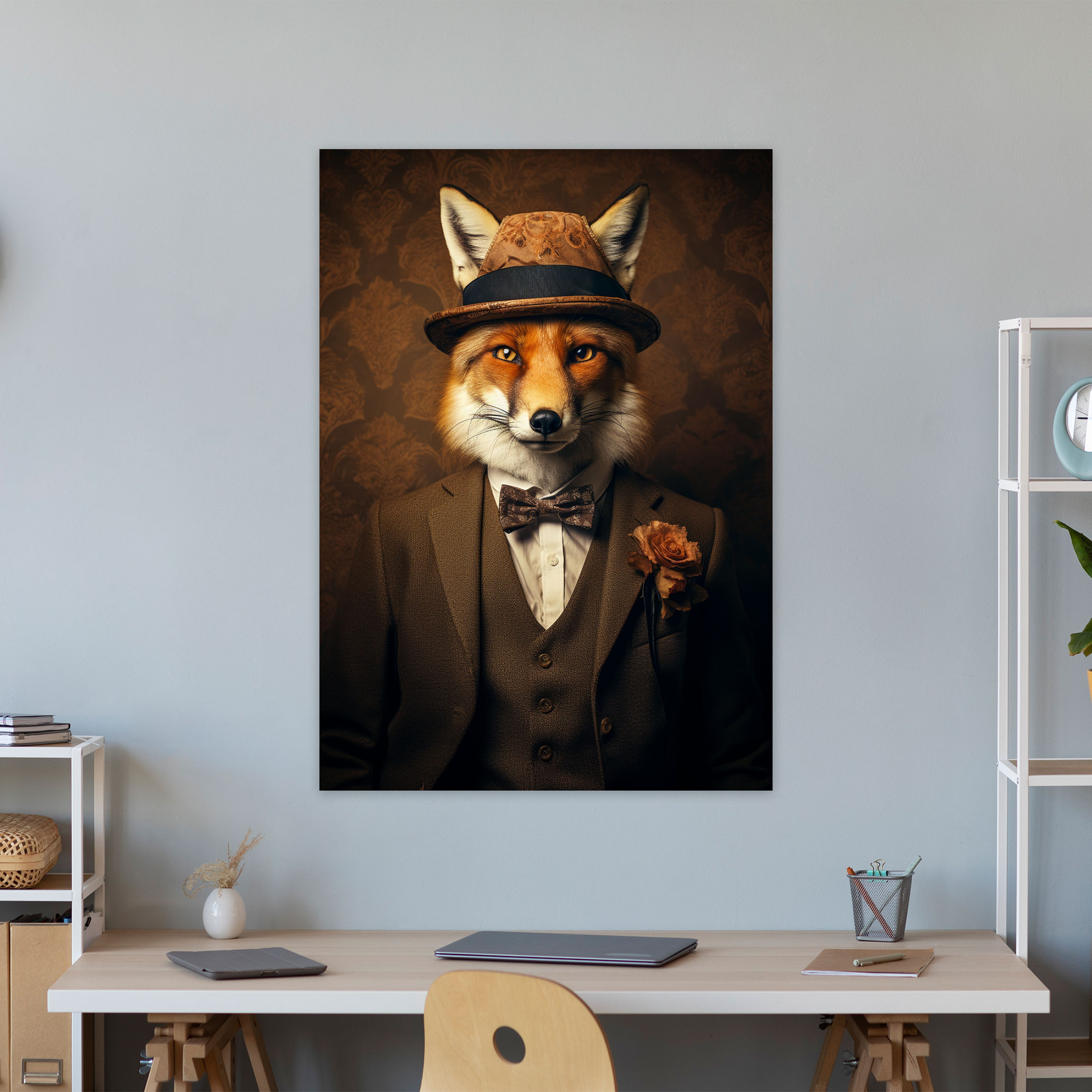 Animals Dressed Like Humans Wall Art - Animals Dressed Like Humans, Fox, Retro-Inspired, Wall Art