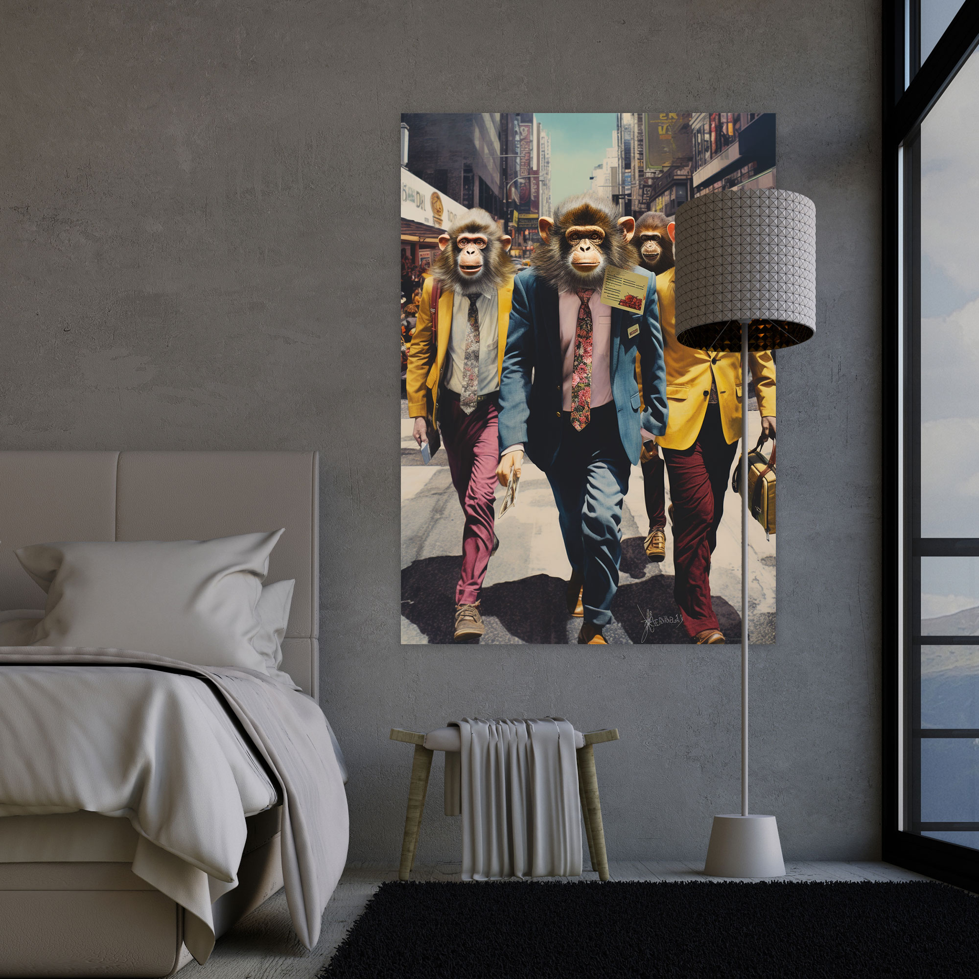 Animals Dressed Like Humans Canvas Print - Animals Dressed Like Humans, Collage Monkeys, City Street, Wall Art