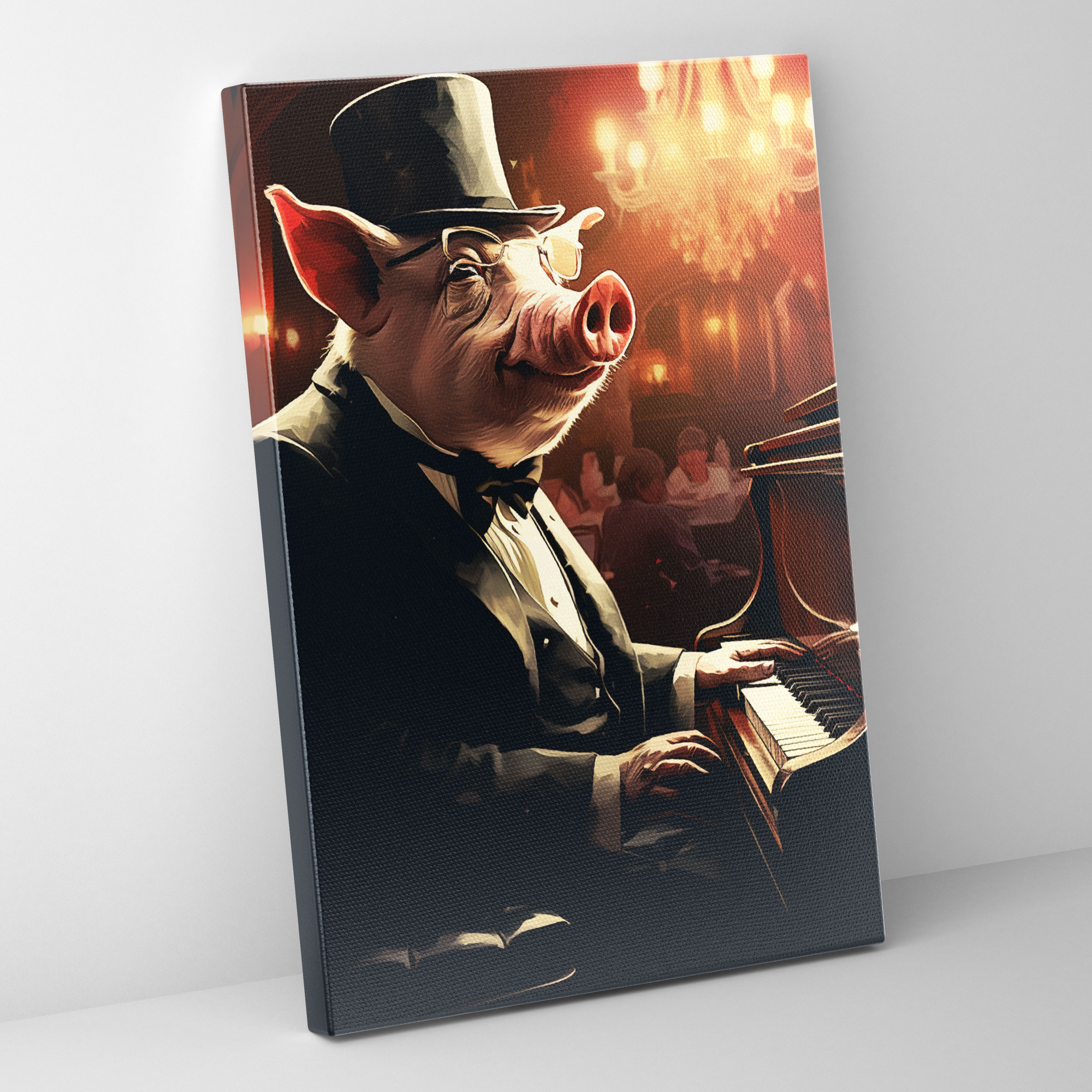 Animals Dressed Like Humans Wall Art Poster - Animals Dressed Like Humans, Pig, Retro Style Poster, Canvas Print