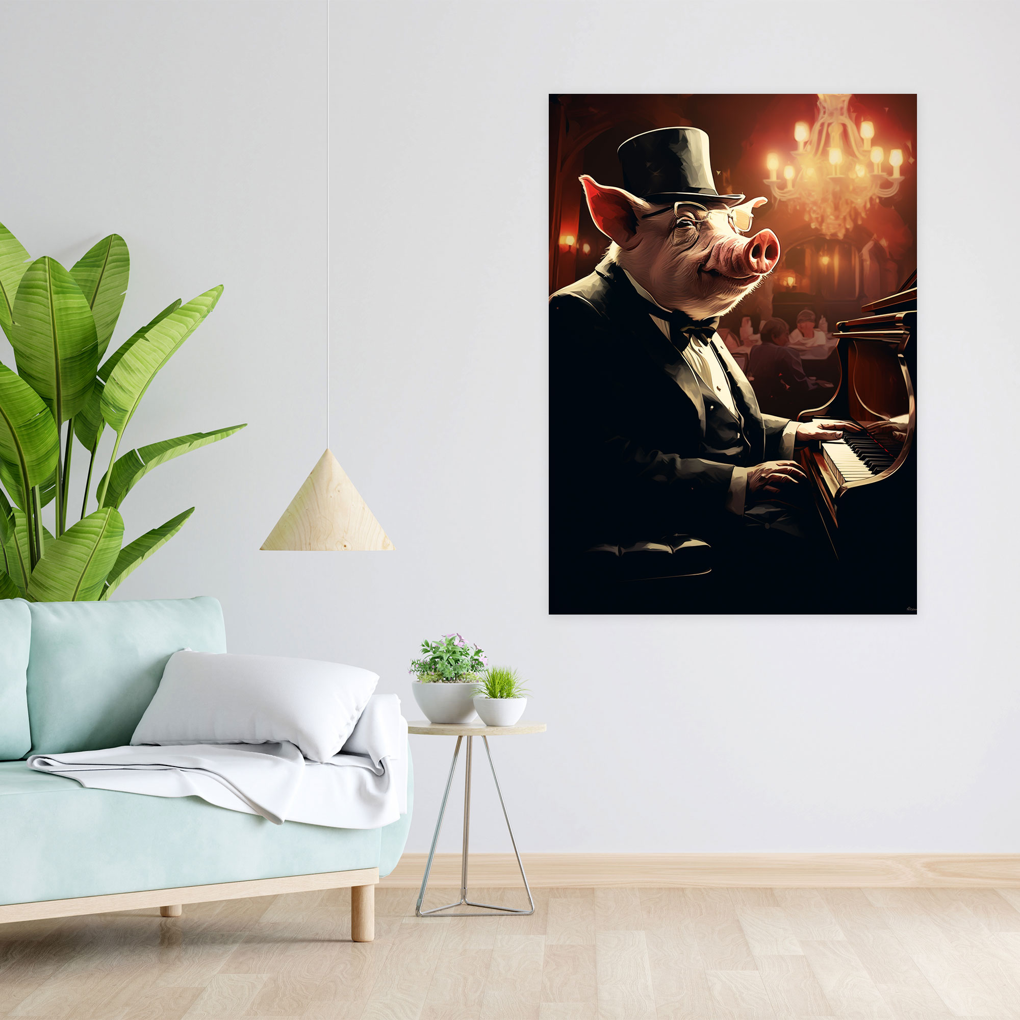 Animals Dressed Like Humans Wall Art Poster - Animals Dressed Like Humans, Pig, Retro Style Poster, Canvas Print
