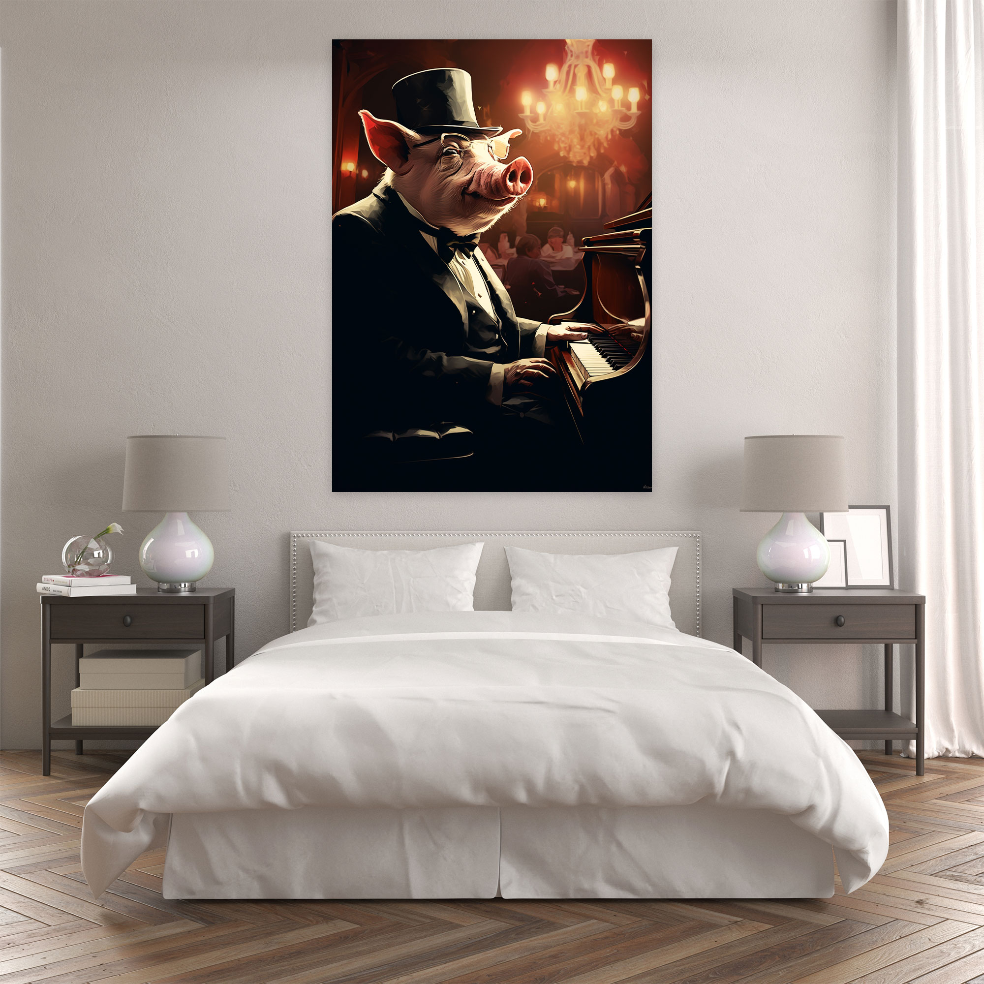 Animals Dressed Like Humans Wall Art Poster - Animals Dressed Like Humans, Pig, Retro Style Poster, Canvas Print