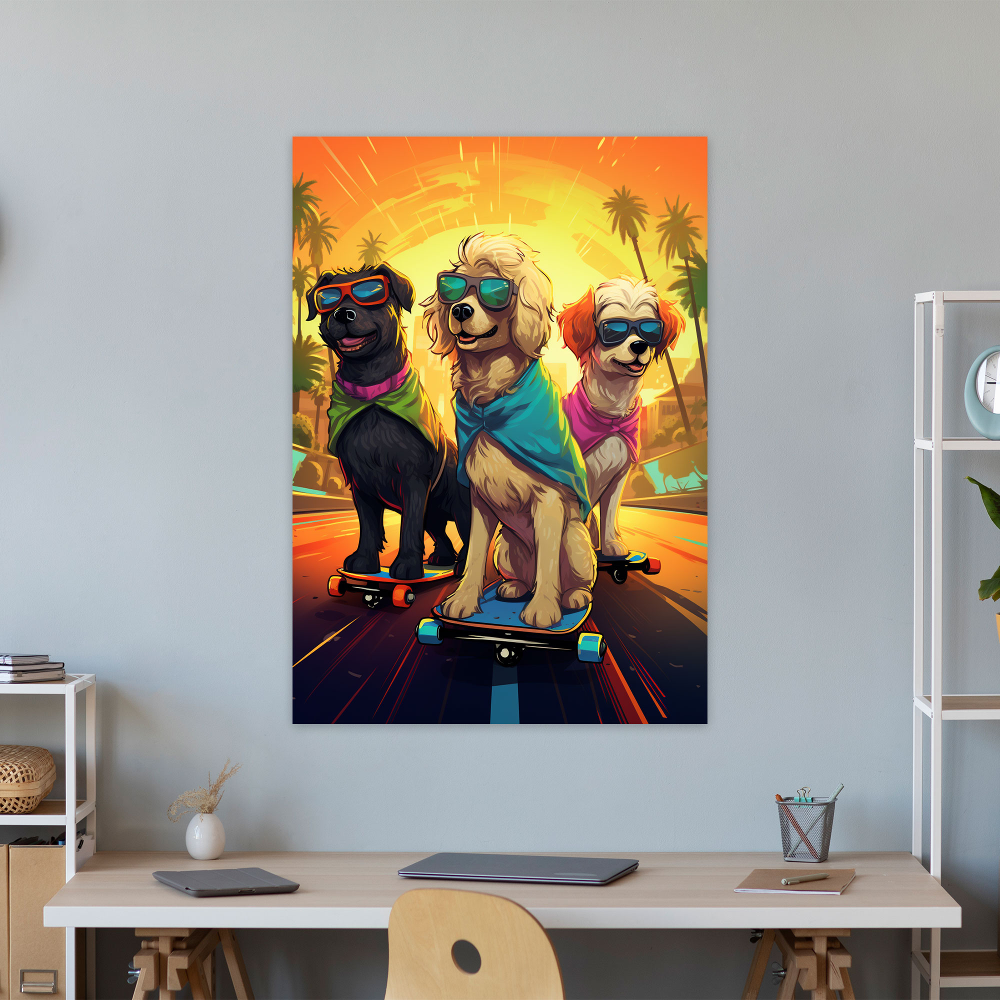 Animals Dressed Like Humans Wall Art - Animals Dressed Like Humans, Home Decoration, Canvas Wall Art, Skateboarding Dogs