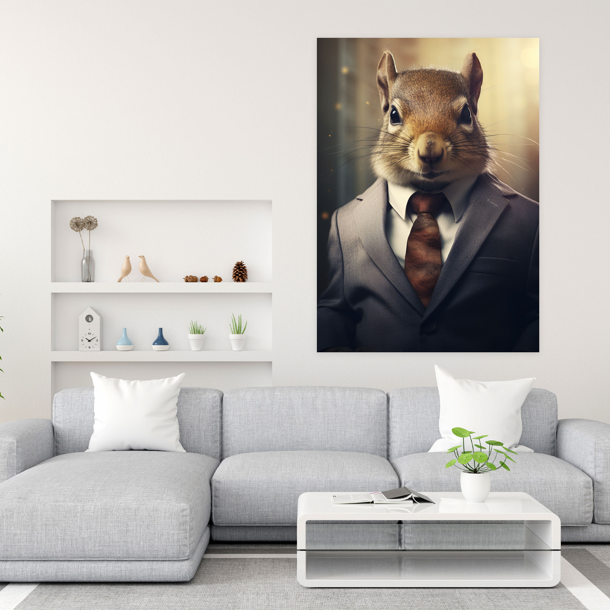 Animals Dressed Like Humans Canvas Print - Animals Dressed Like Humans, Digital Illustration, Canvas Print, Squirrel Wearing A Business Suit