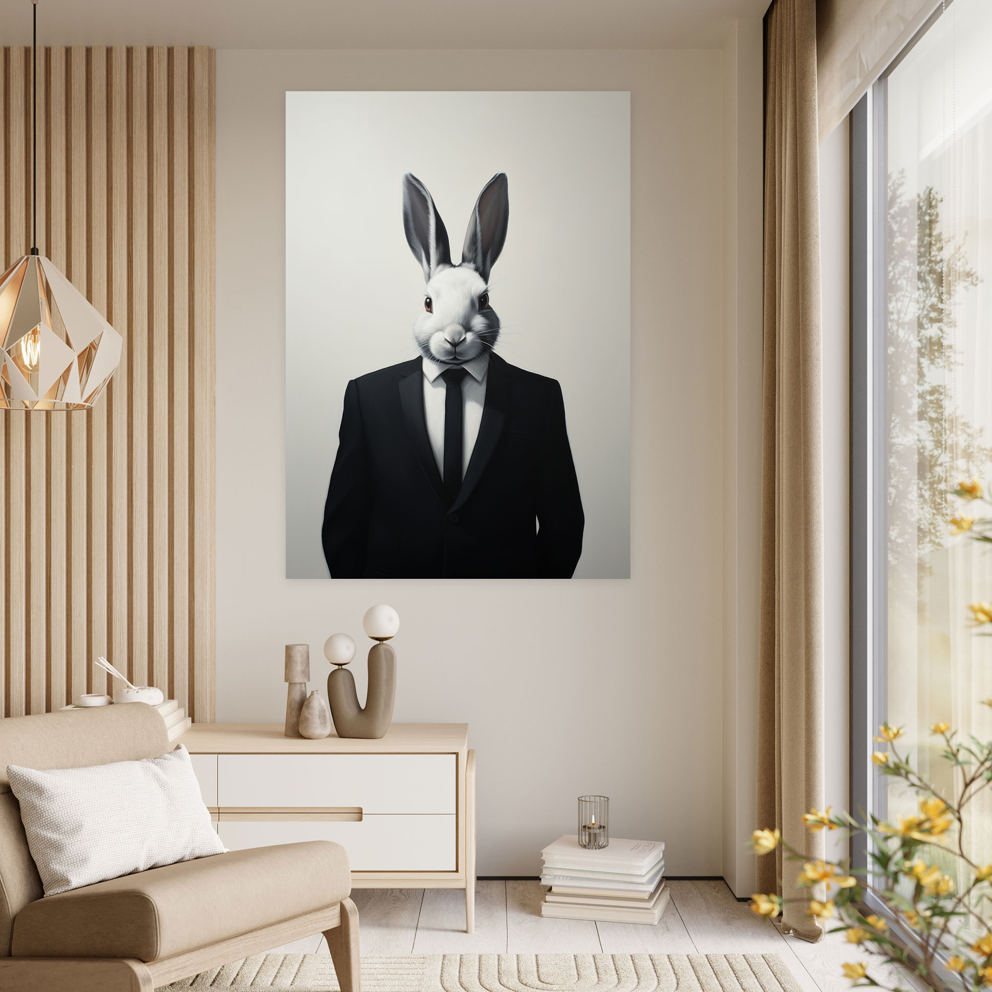Hayvanlar İnsanlar Gibi Giyinmiş Duvar Sanatı - Minimalist Sanat Eseri Modernlik Zarafet