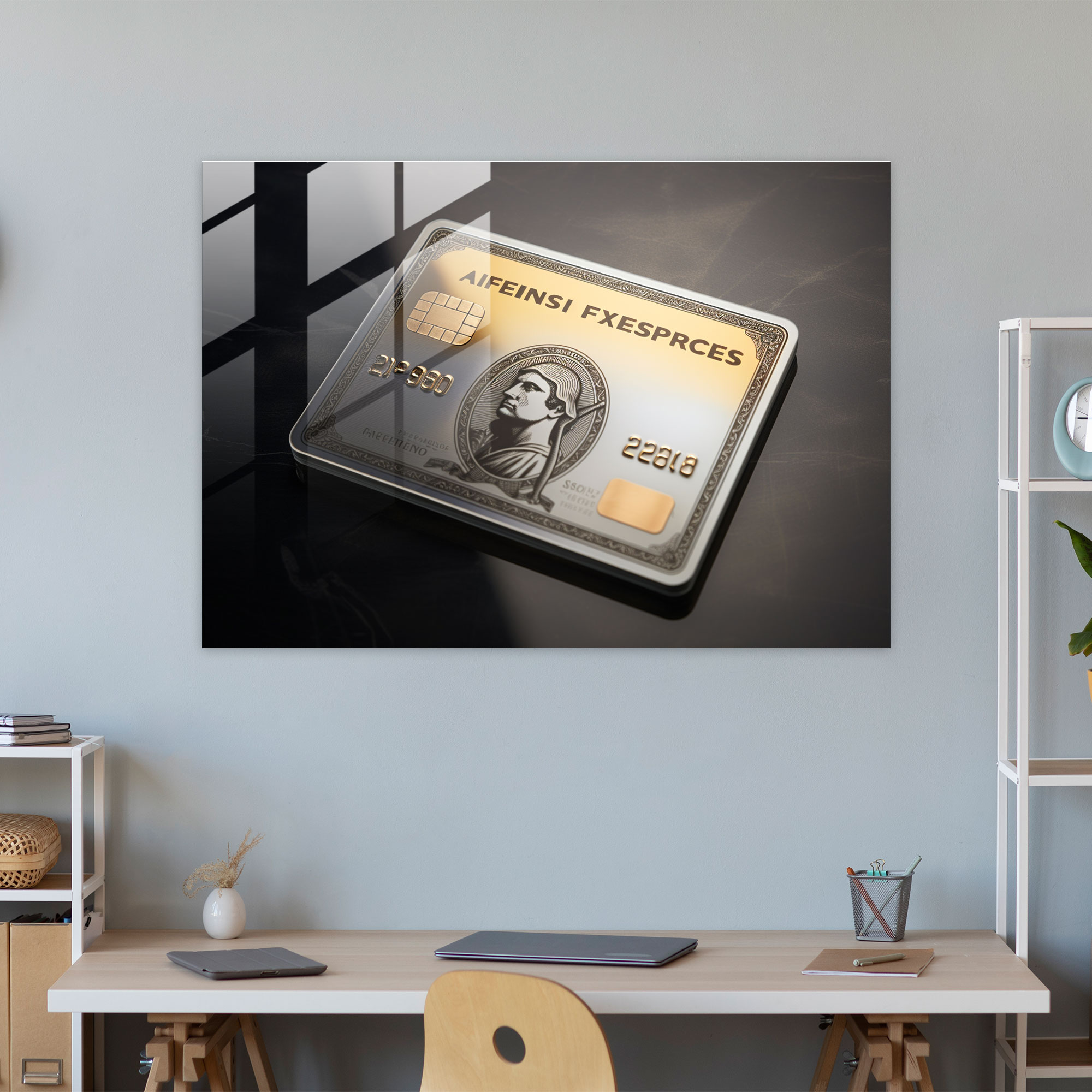 Şık American Express Kart Cam Tablo - Modern Sanat Duvar Dekorasyonu Cam Sanatı