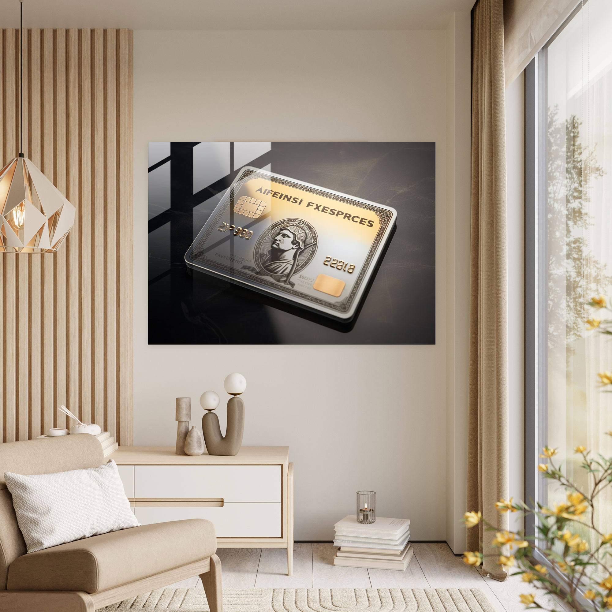 Şık American Express Kart Cam Tablo - Modern Sanat Duvar Dekorasyonu Cam Sanatı