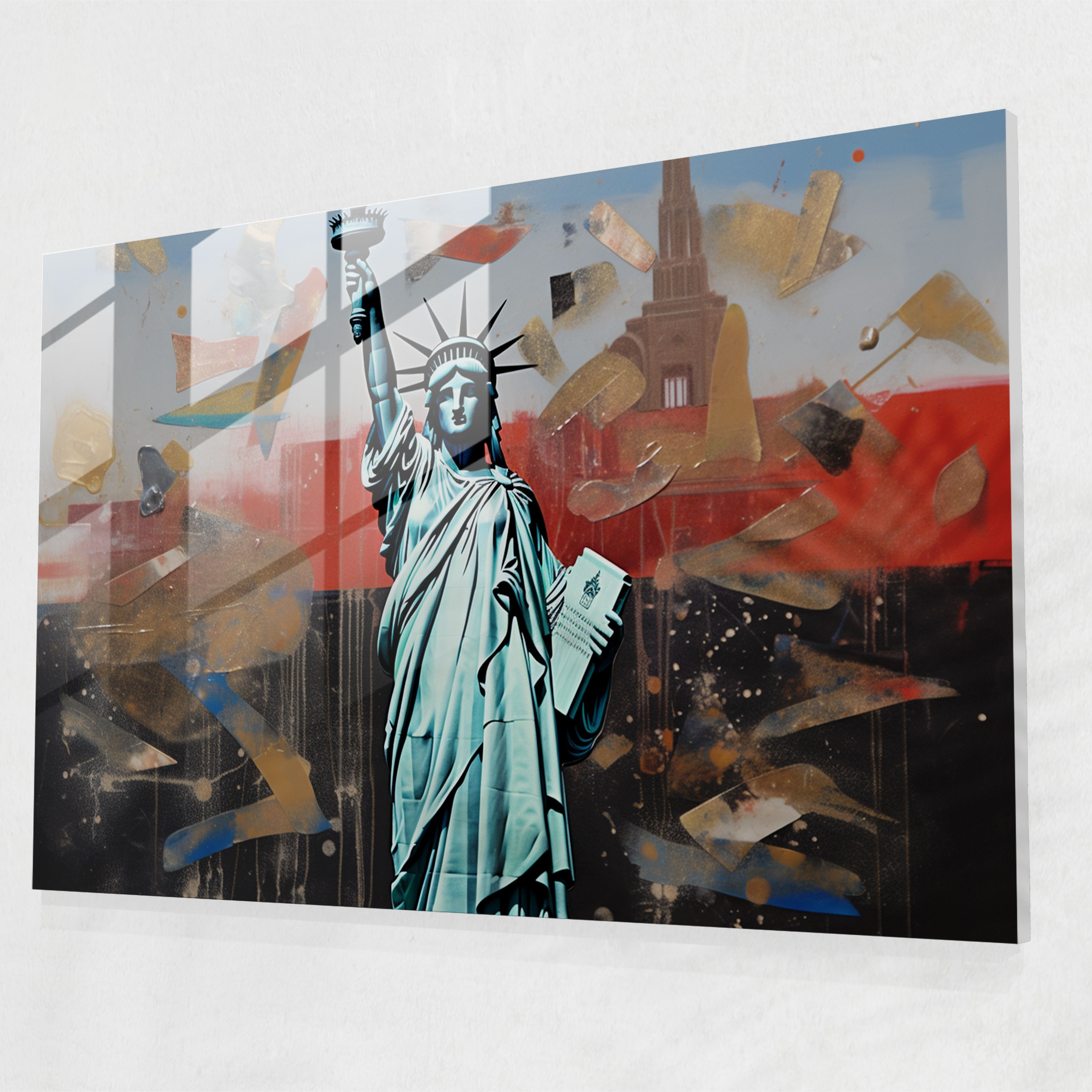 Amerikan Express Kart Cam Tablo - Amerika'nın Simge Yapıları - Amerikan Express Cam Sanatı Finansal Özgürlük Amerikan Express Kartı