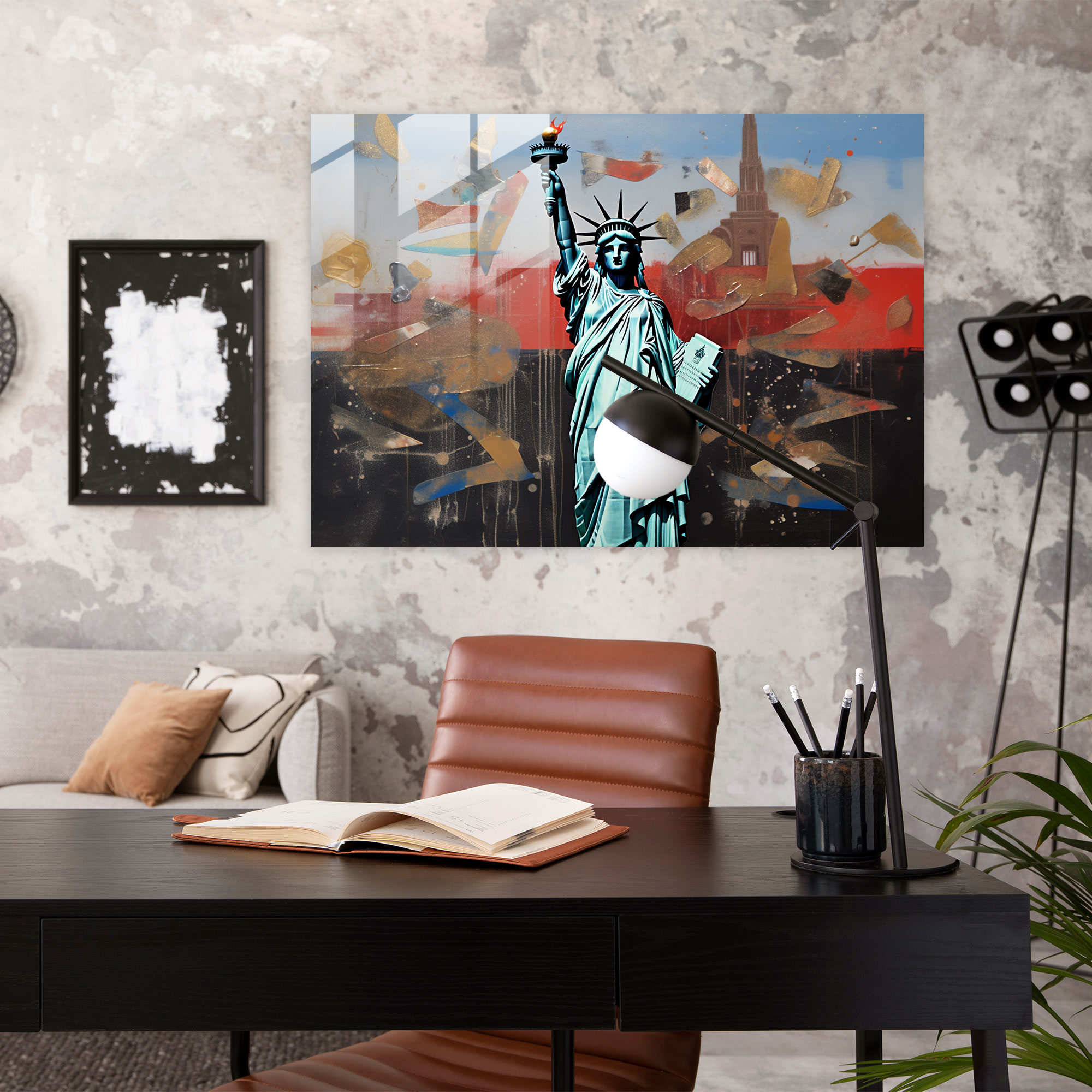 Amerikan Express Kart Cam Tablo - Amerika'nın Simge Yapıları - Amerikan Express Cam Sanatı Finansal Özgürlük Amerikan Express Kartı