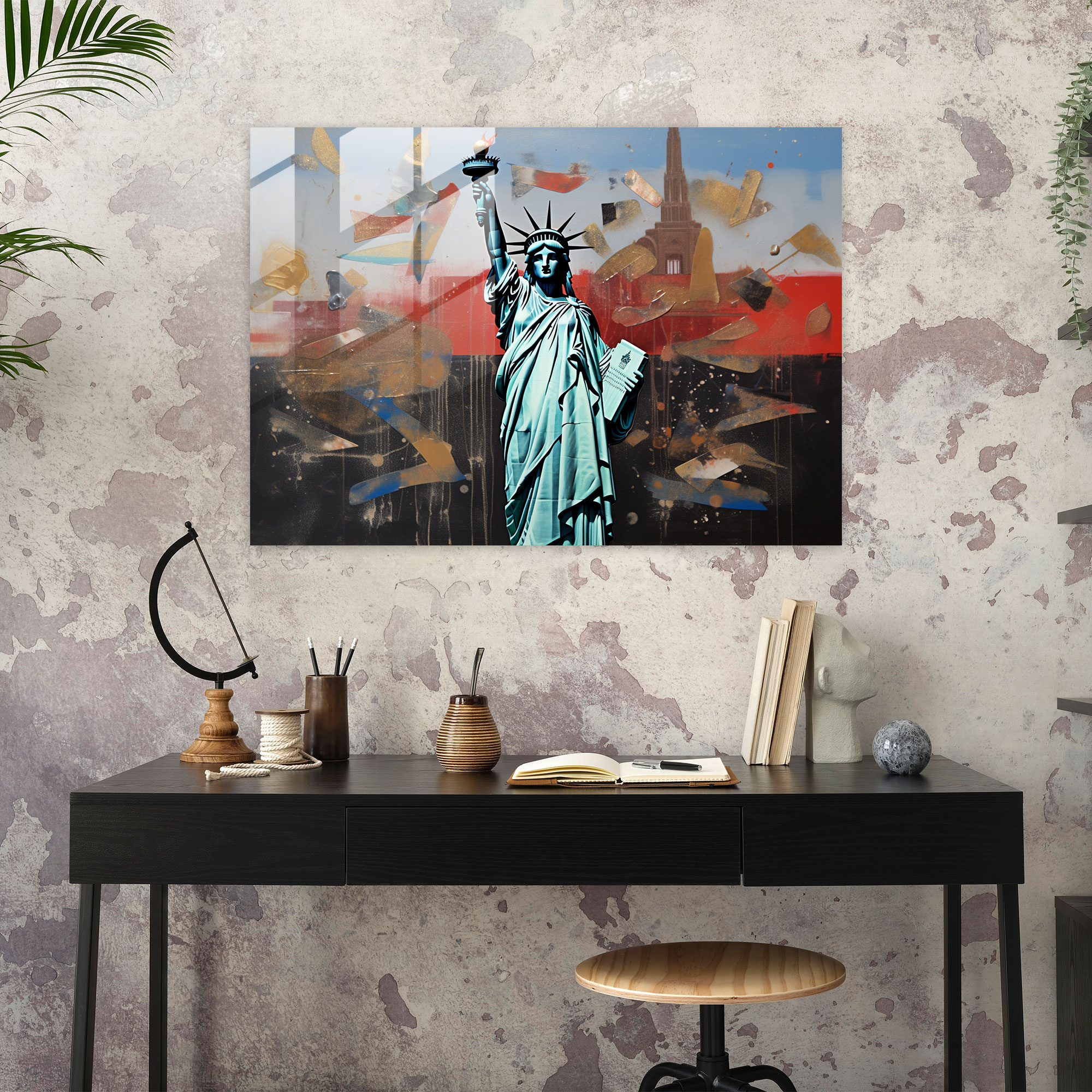 Amerikan Express Kart Cam Tablo - Amerika'nın Simge Yapıları - Amerikan Express Cam Sanatı Finansal Özgürlük Amerikan Express Kartı