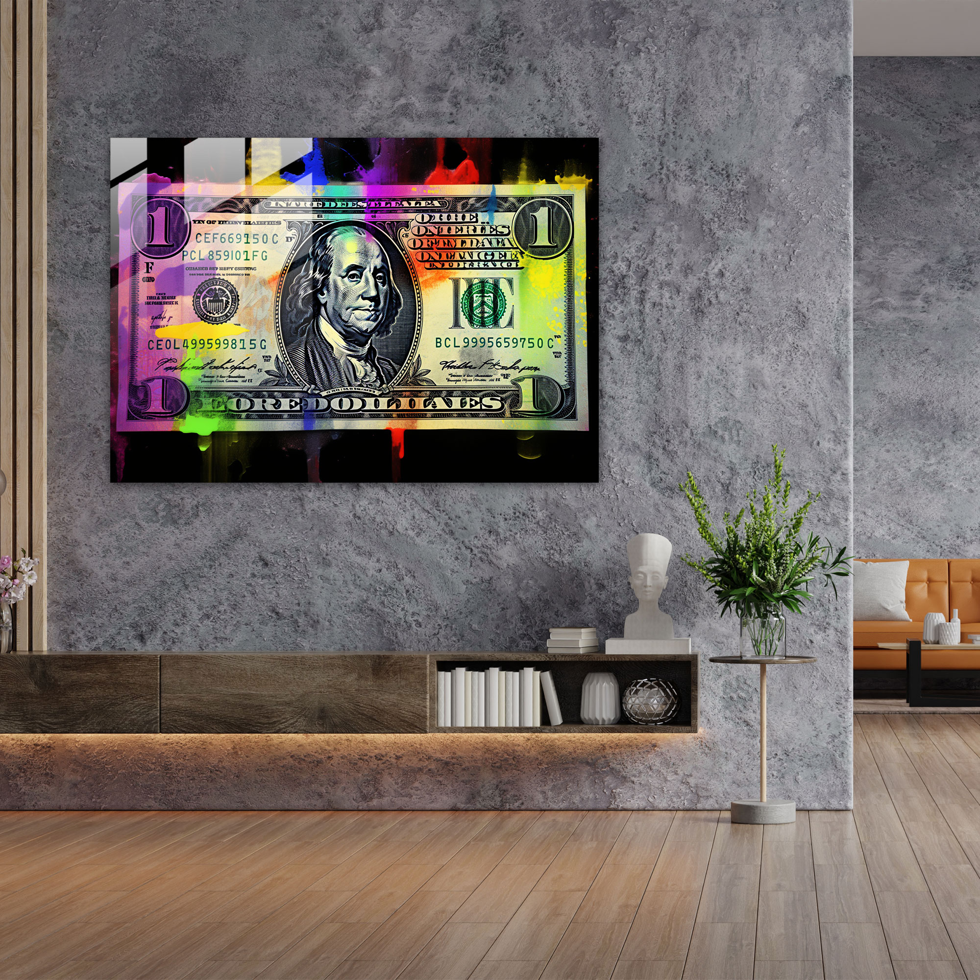Canlı Amerikan Doları Cam Tablo Baskısı - Amerikan Express Modern Sanat Ev Dekorasyonu Duvar Dekorasyonu