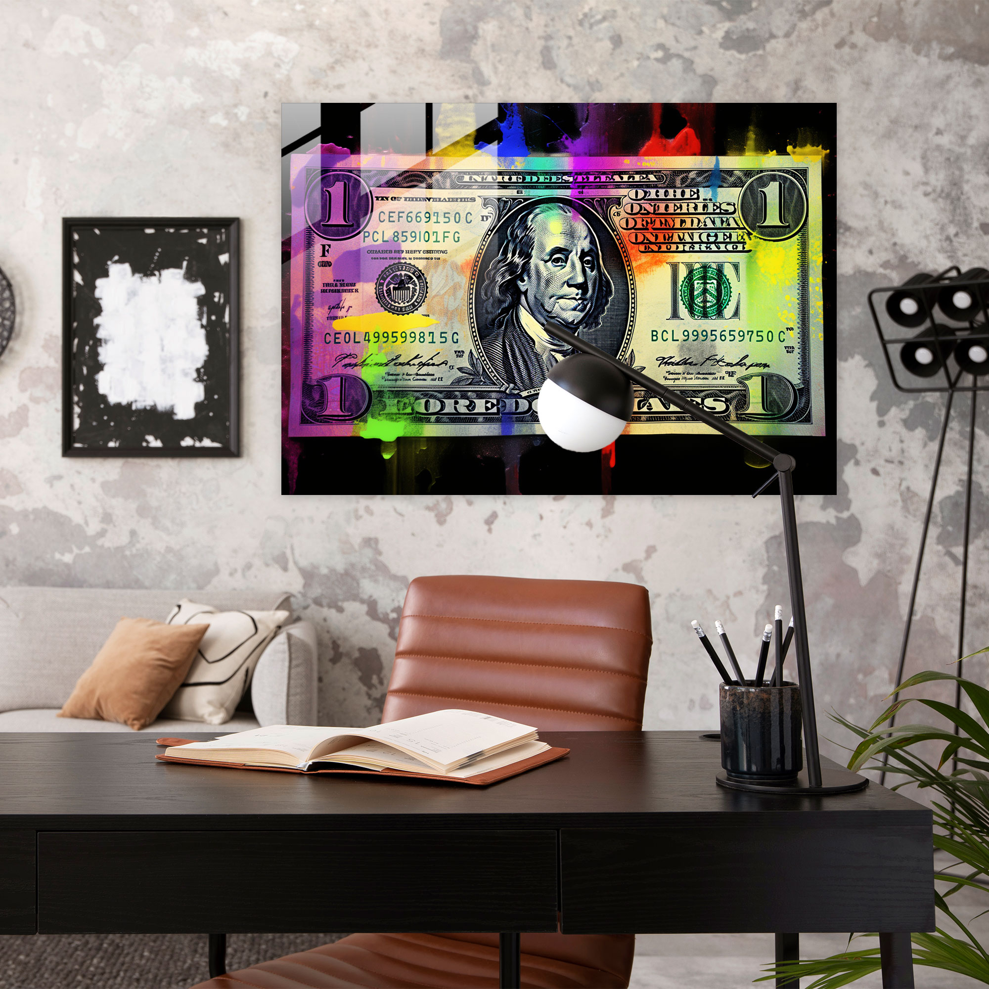 Canlı Amerikan Doları Cam Tablo Baskısı - Amerikan Express Modern Sanat Ev Dekorasyonu Duvar Dekorasyonu