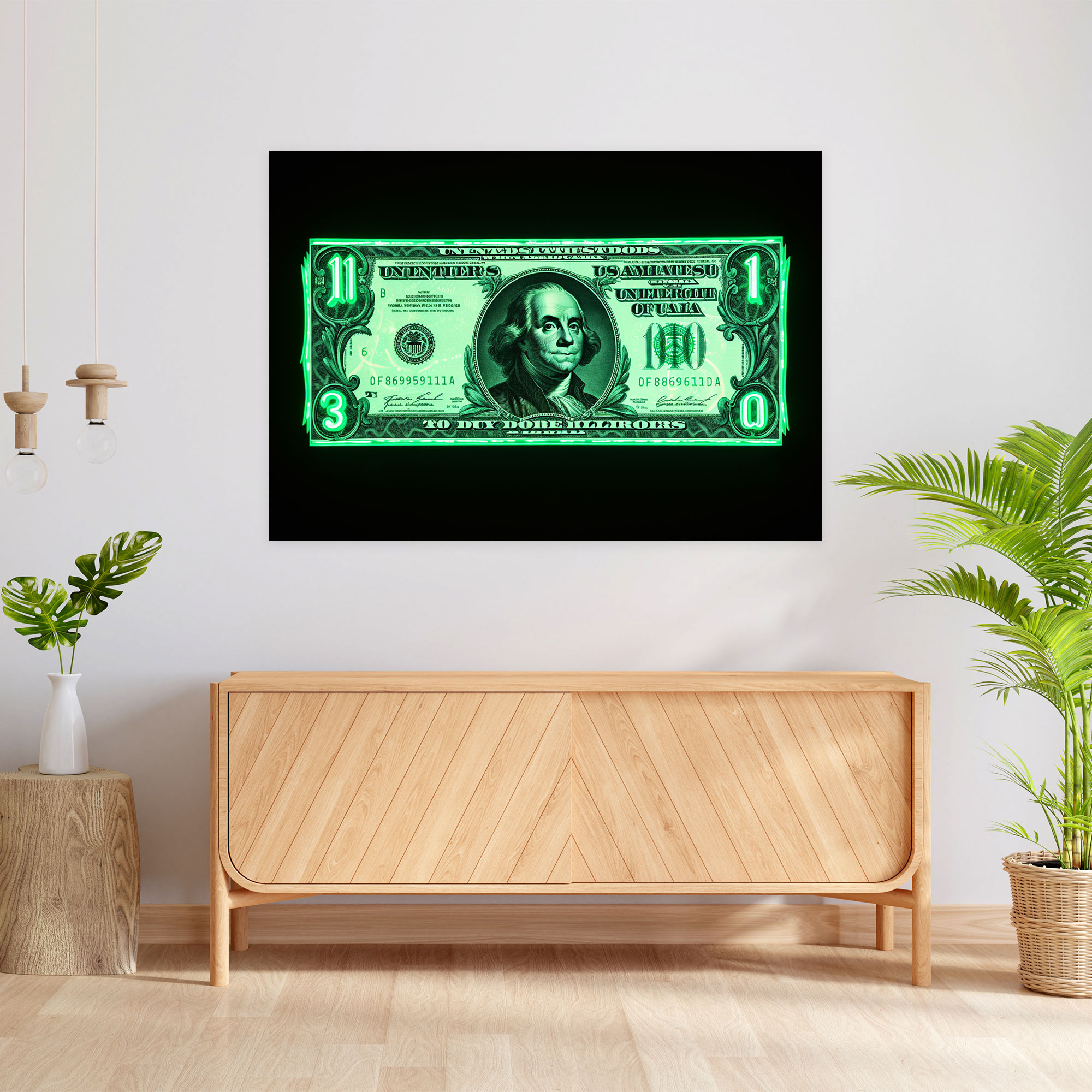Neon Amerikan Doları Duvar Sanatı - Amerikan Express Duvar Dekorasyonu Canlı Renkler Kanvas Tablo