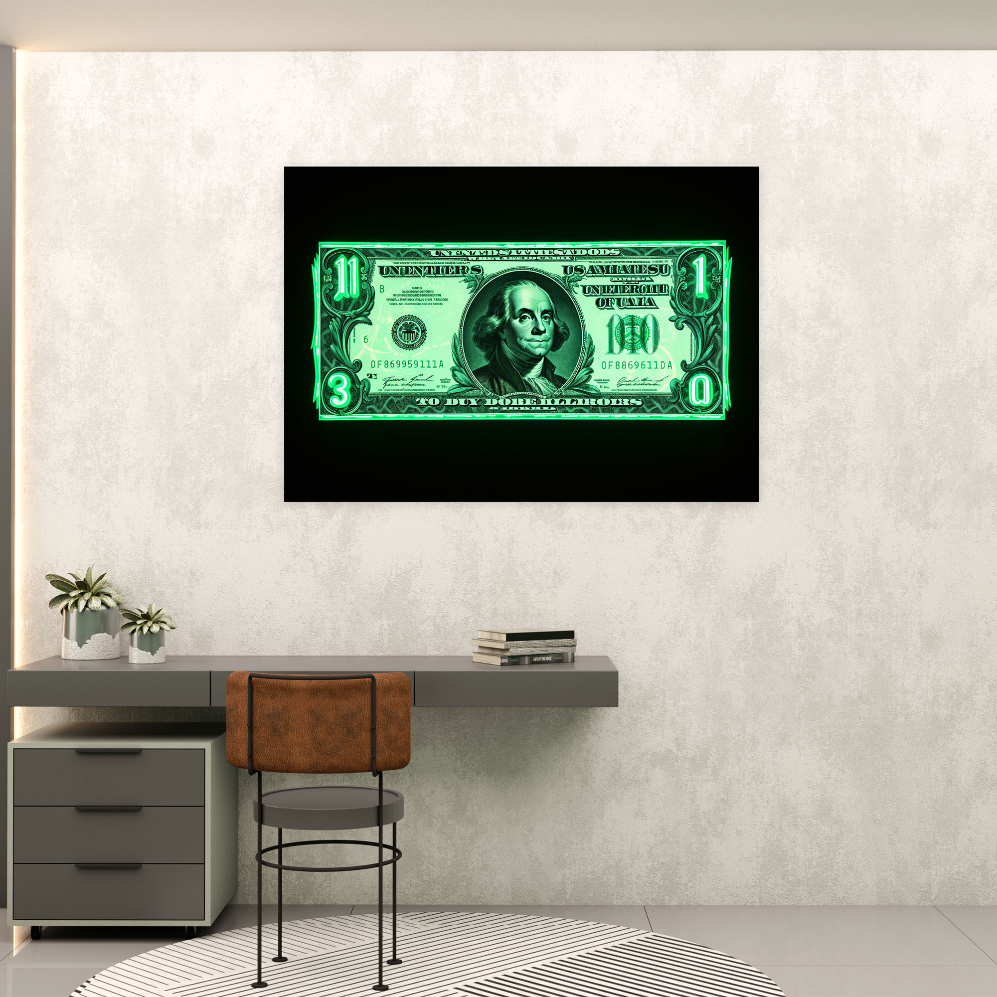 Neon Amerikan Doları Duvar Sanatı - Amerikan Express Duvar Dekorasyonu Canlı Renkler Kanvas Tablo