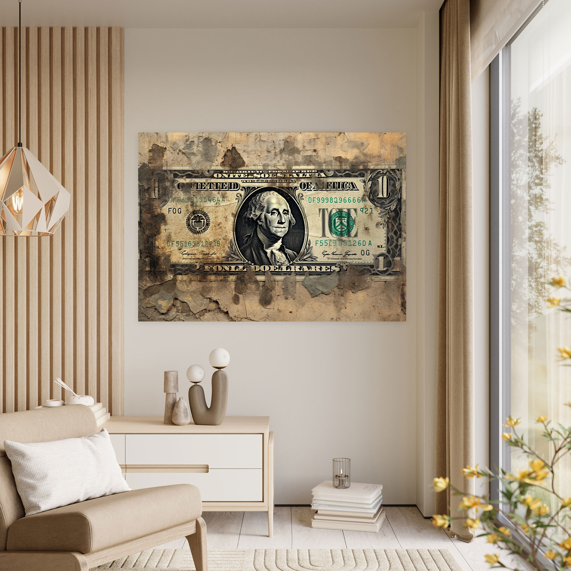 American Dolar Vintage Canvas Print - American Express, Wall Decoration, Aged Dollar Bill, American Currency