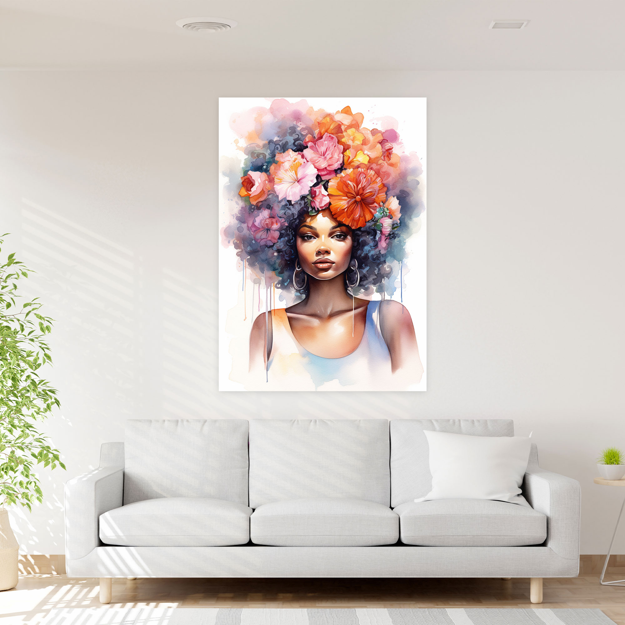 Afro Watercolor Canvas Print - Afro, Canvas, Canvas Print, Home Decoration