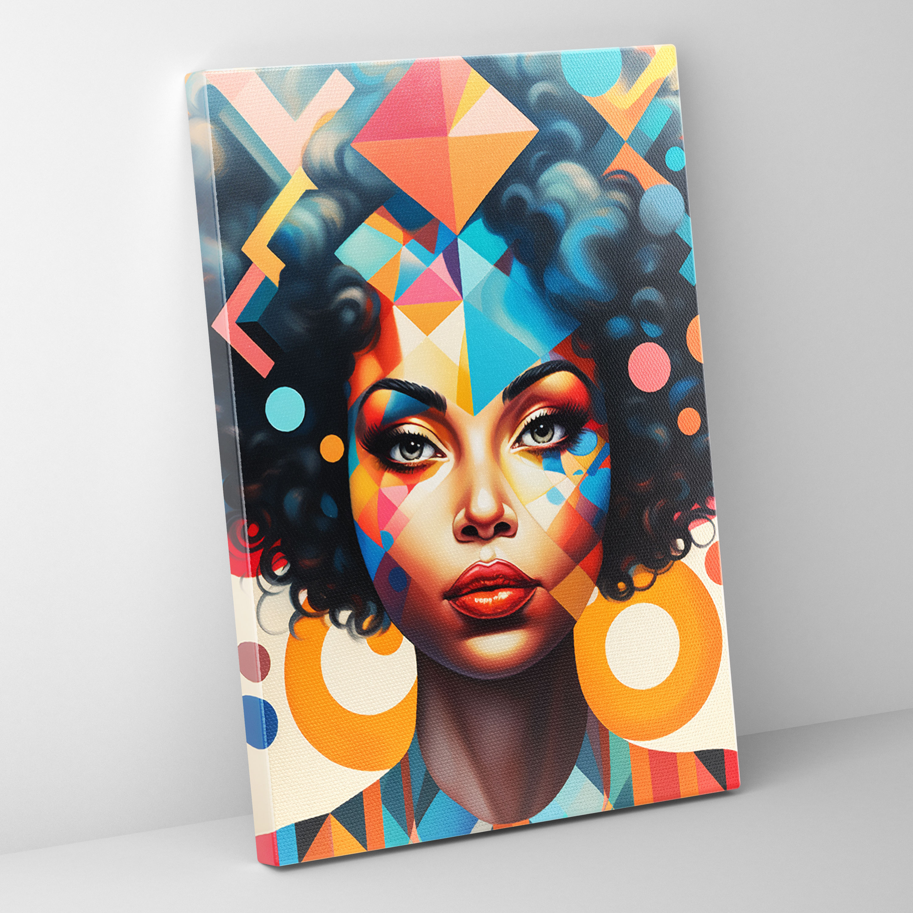 Afro Pop Art Canvas Print - Afro, Afro, Colorful Geometric Shapes, Afro Woman