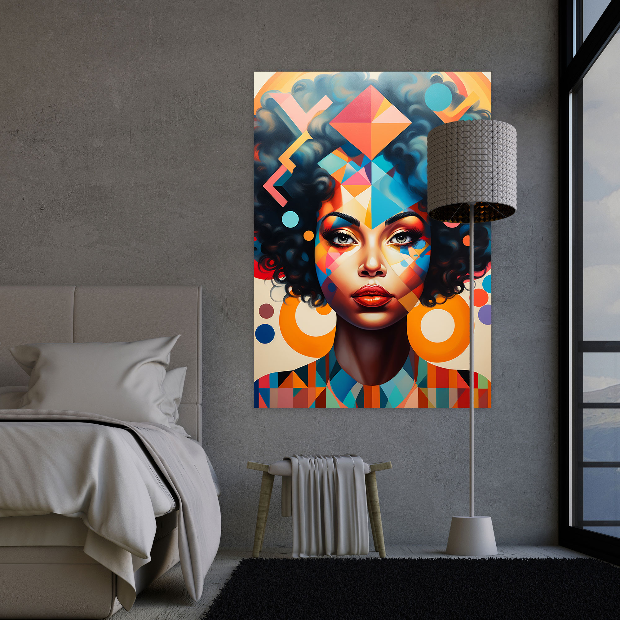 Afro Pop Art Canvas Print - Afro, Afro, Colorful Geometric Shapes, Afro Woman