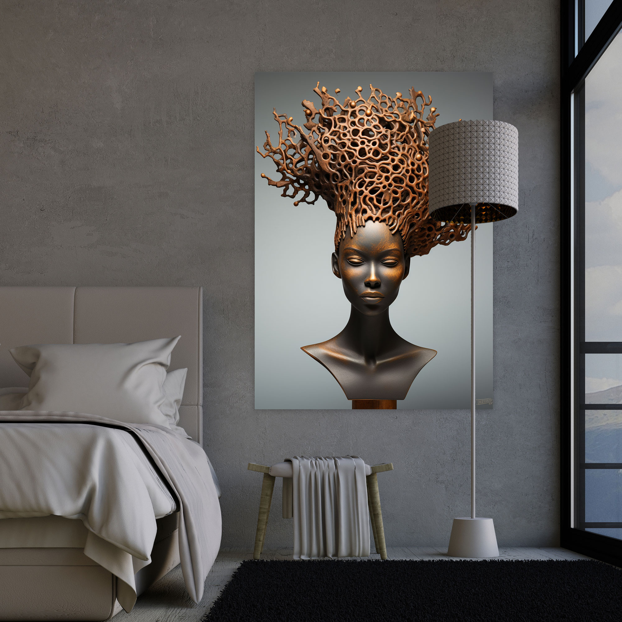 Afro Heykel Kanvas Tablo - Afro Soyut Heykel Ev Dekorasyonu Duvar Dekorasyonu