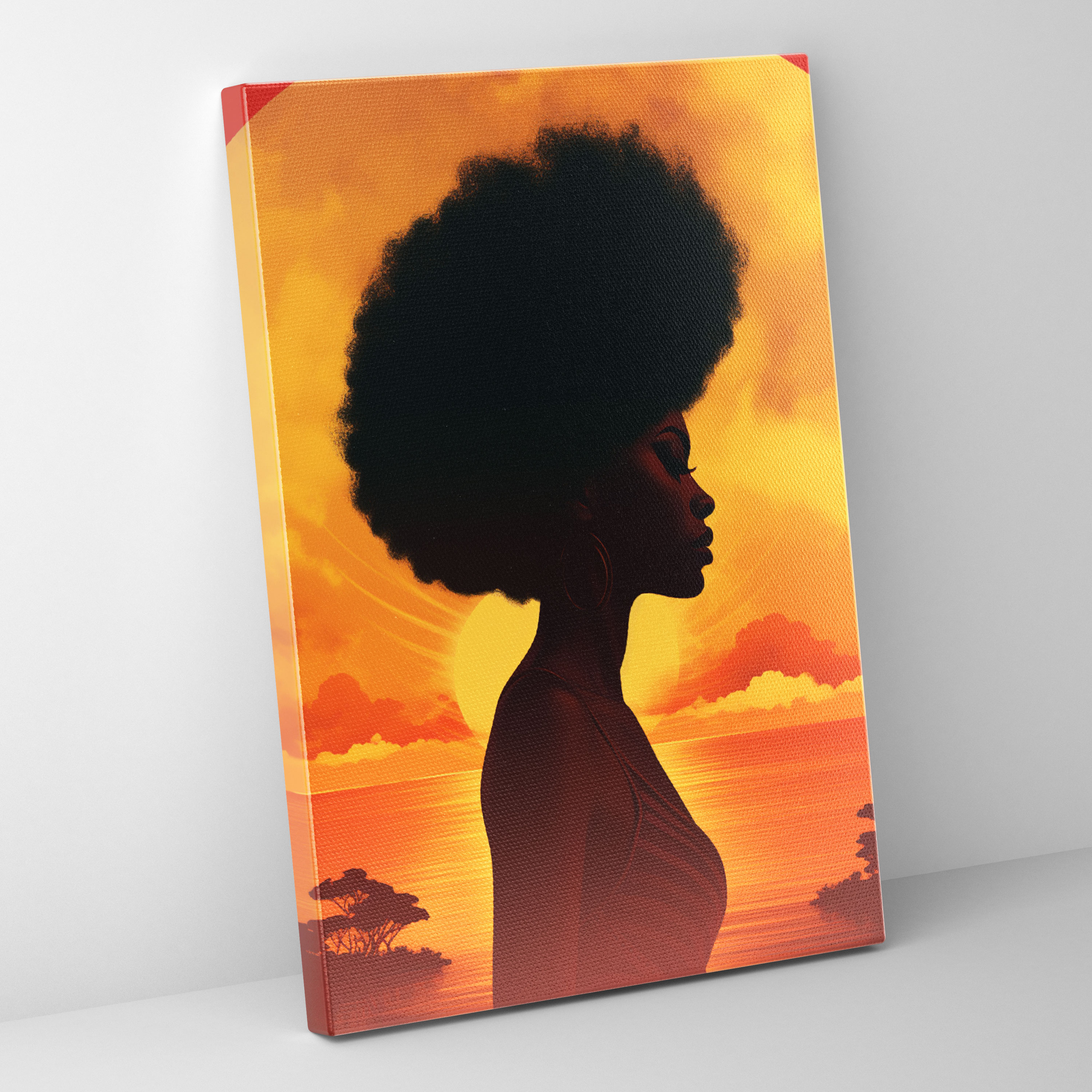 Afro Sunrise Canvas Print - Afro, Afro Silhouette, Afro, Sunrise Backdrop