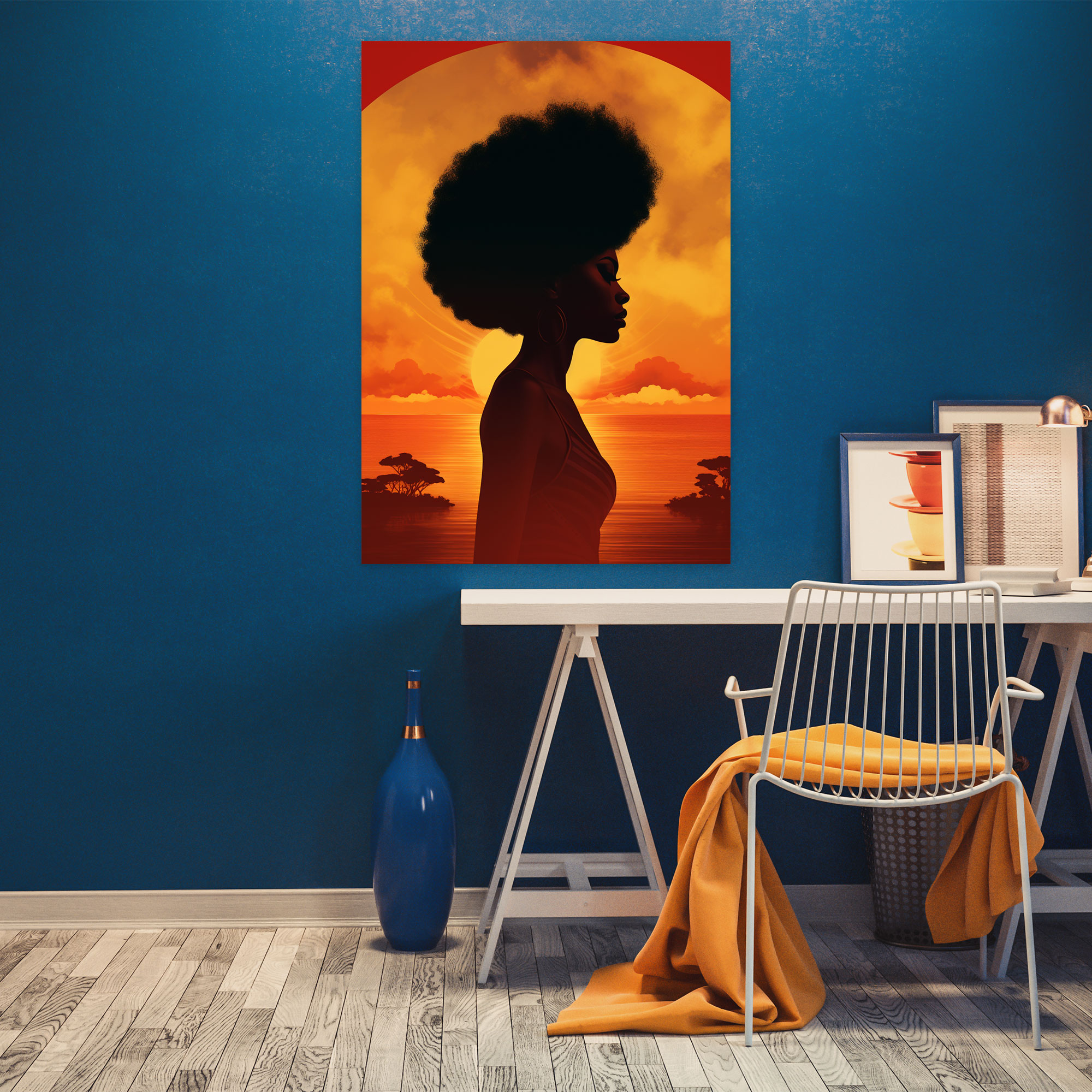 Afro Sunrise Canvas Print - Afro, Afro Silhouette, Afro, Sunrise Backdrop