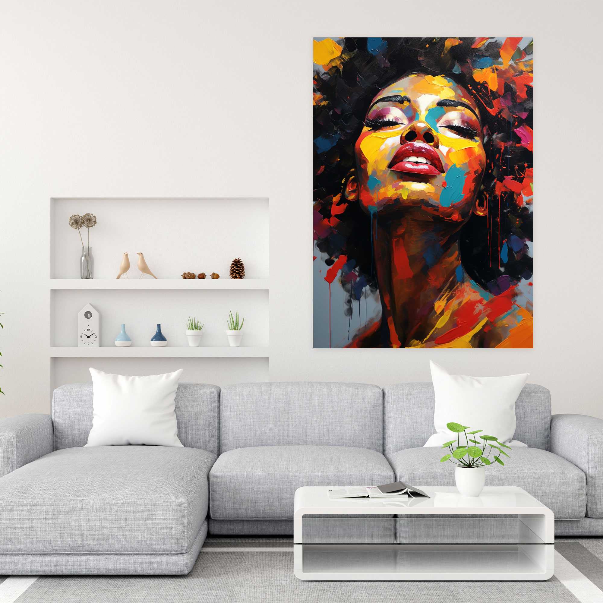 Afro Abstract Canvas Print - Afro, Vibrant Colors, Wall Decoration, Canvas