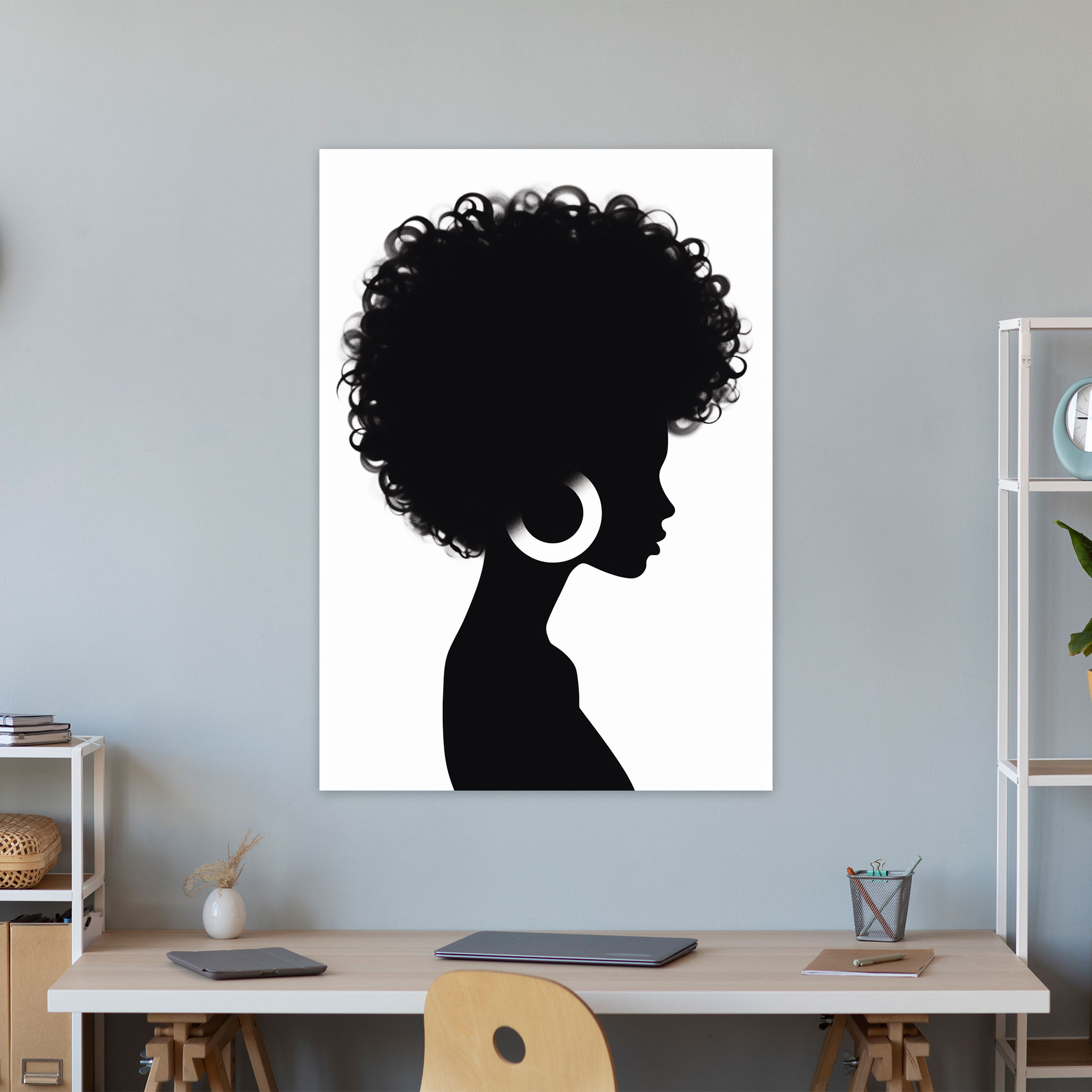 Afro Hair Canvas Print - Afro, Home Decoration, Silhouette, Minimalist Design