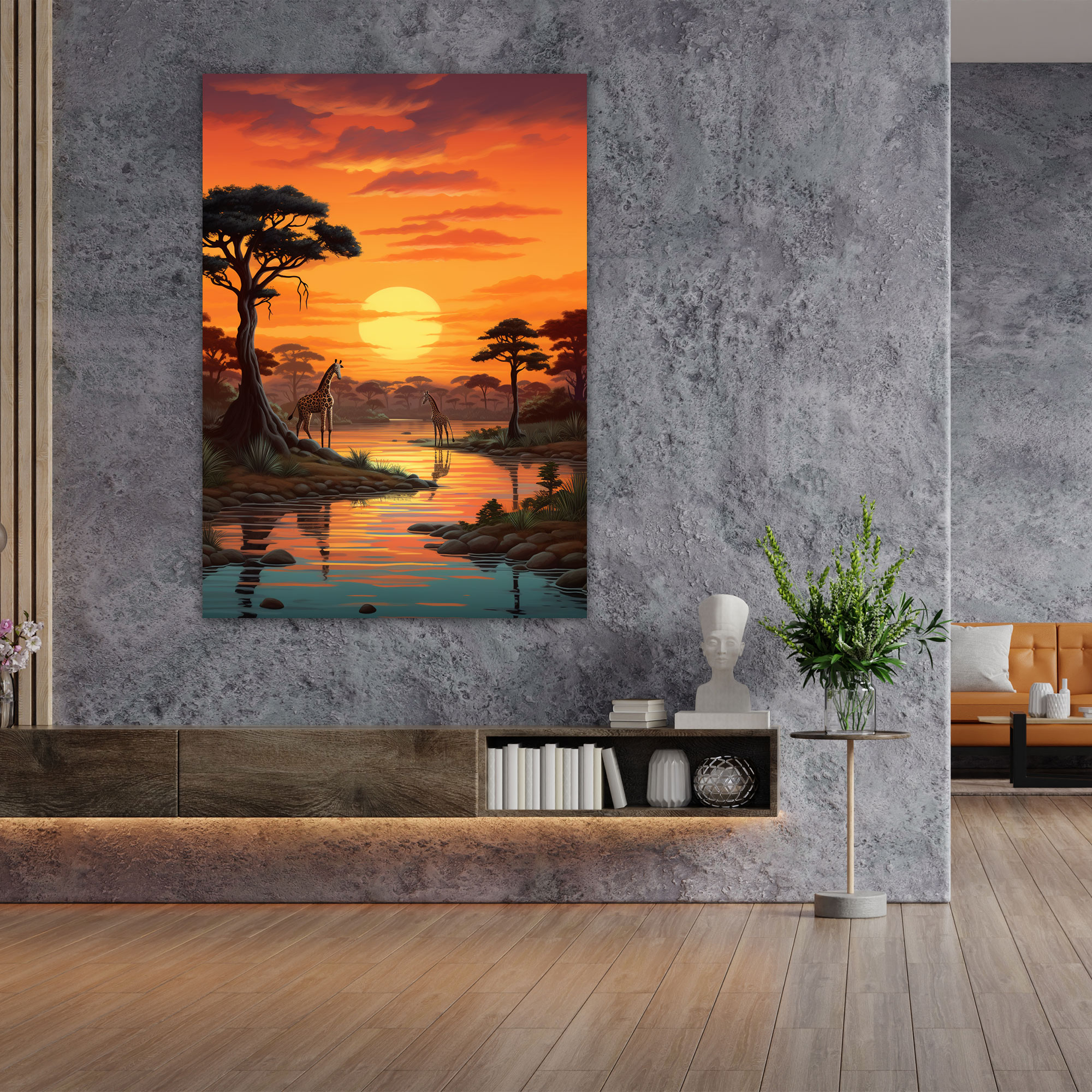 Afro Doğa Kanvas Tablo - Afrika Afrika Vahşi Yaşam Duvar Dekorasyonu Huzurlu Sanat Eseri