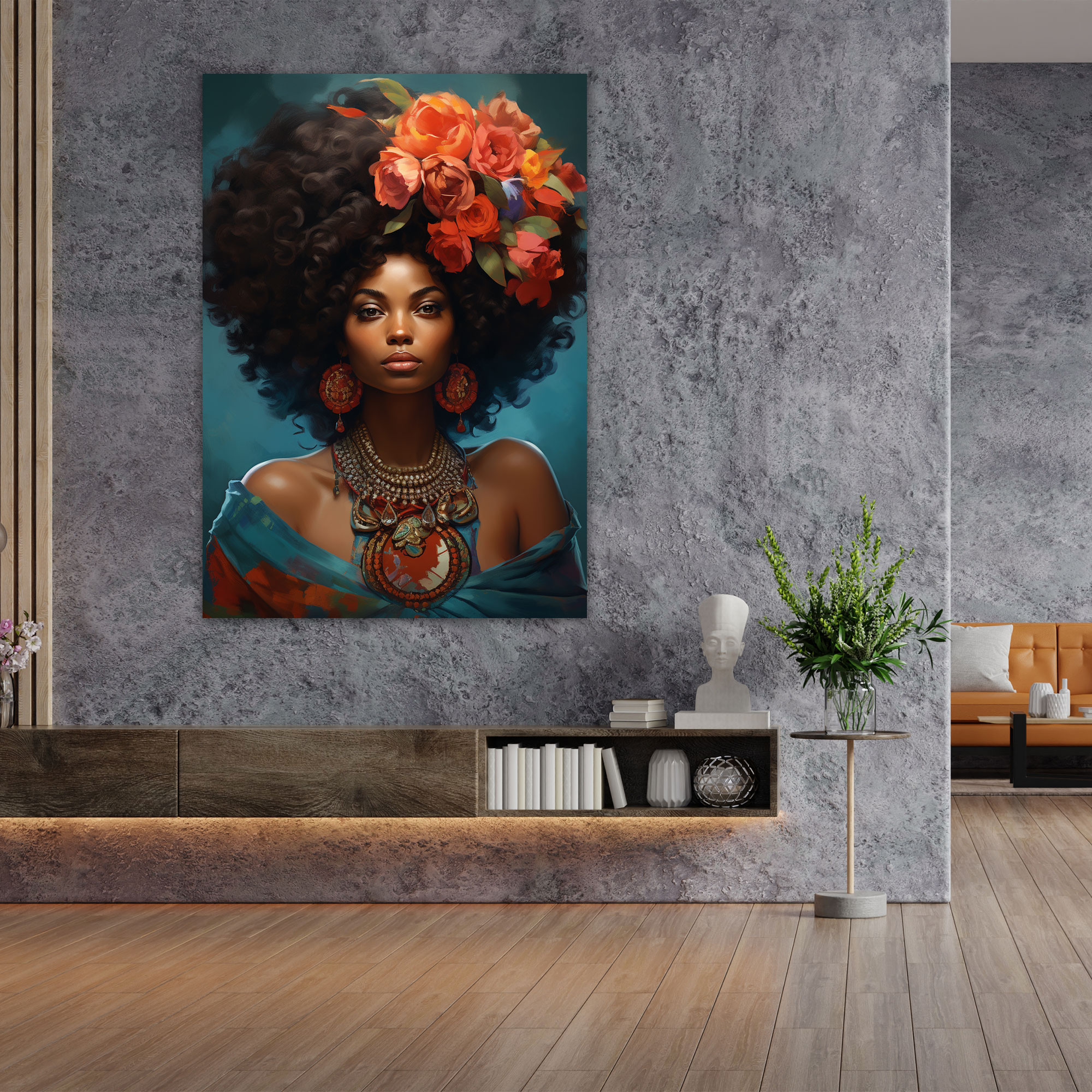Afro Queen Canvas Print - Afro, Canvas Wall Art, Portrait, Afro Queen