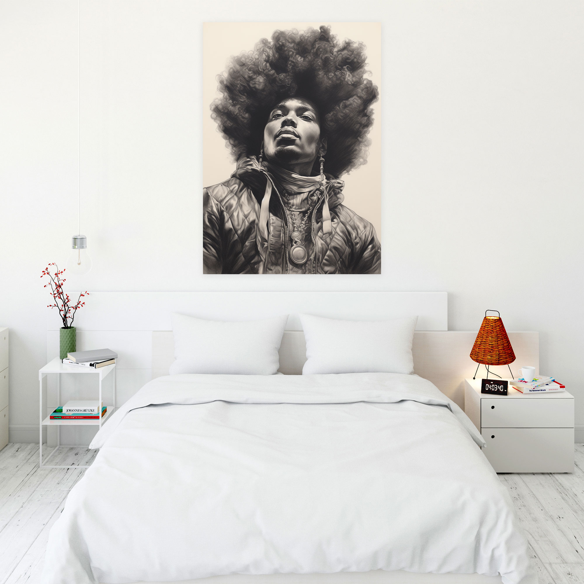 Afro Man Canvas Print - Afro, Individuality, Charcoal Drawing, Afro Man