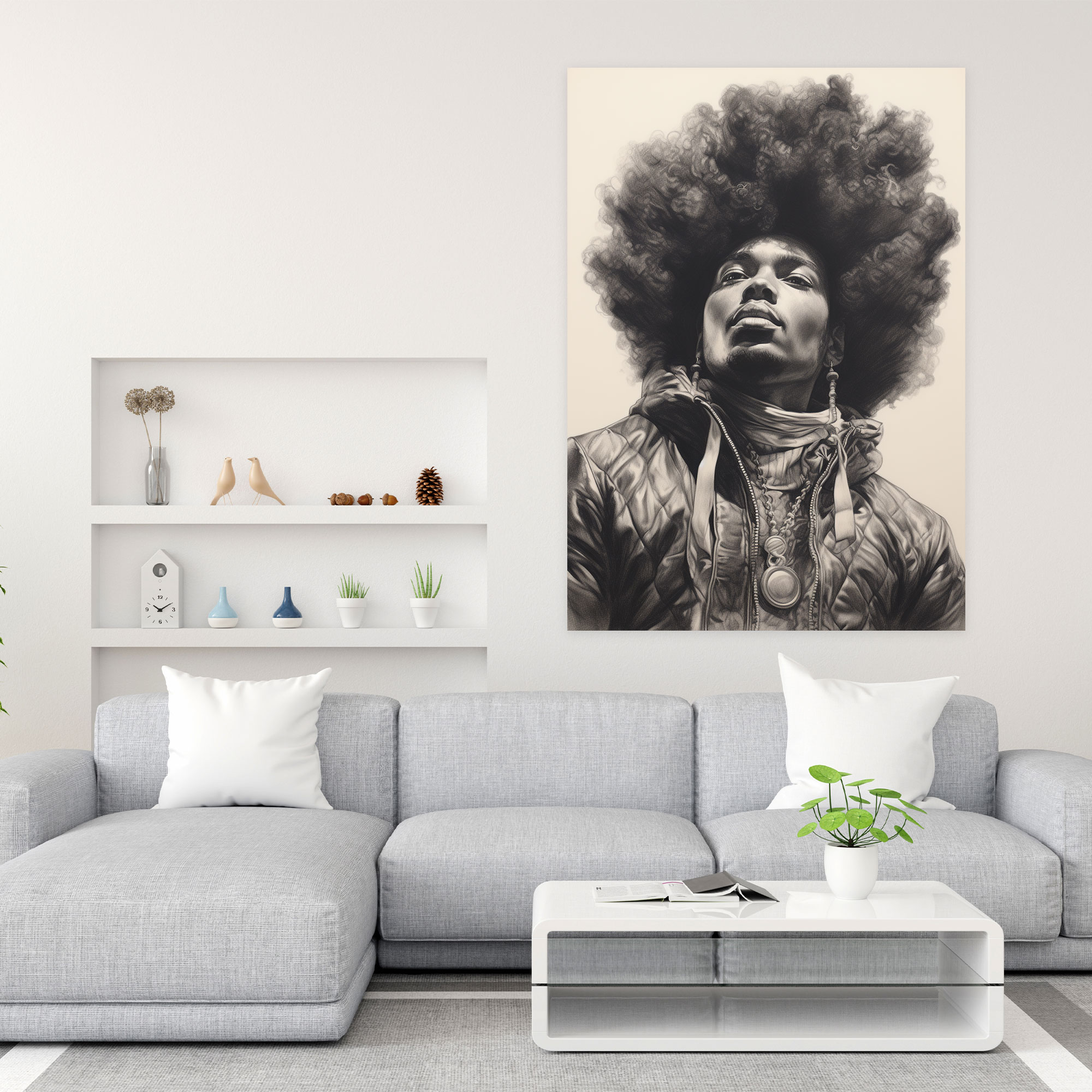 Afro Man Canvas Print - Afro, Individuality, Charcoal Drawing, Afro Man