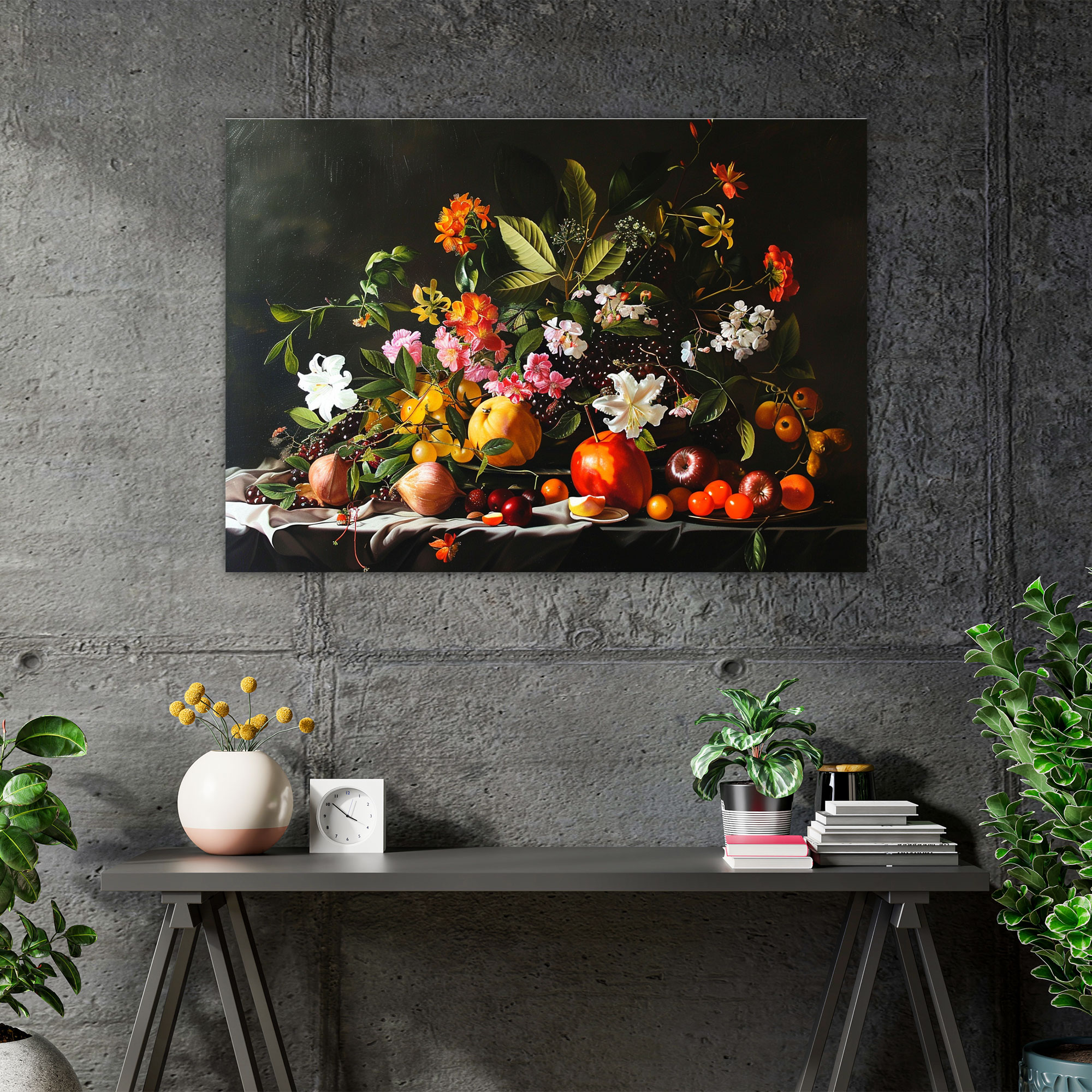 Caravaggio Style Wall Art: Still Life Fruits And Flowers Canvas Print - Caravaggio, Wall Decoration, Home Decoration, Caravaggio Style