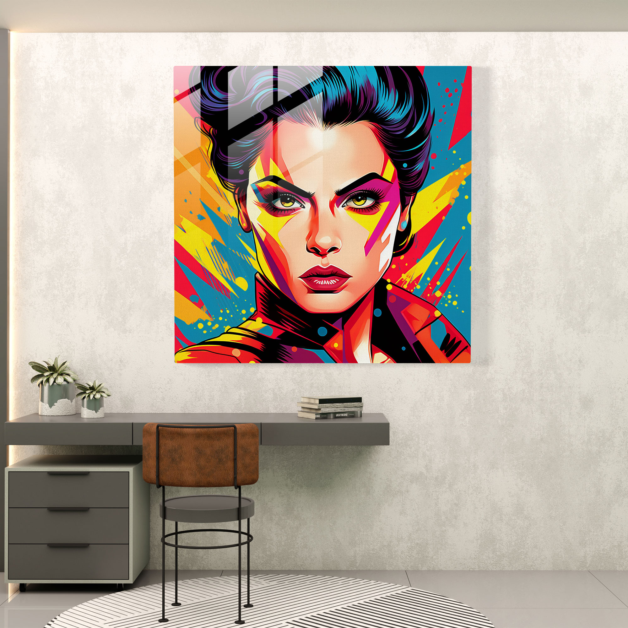 The Pop Amazon Glass Print - Amazon Women, Modern Art, Glass Wall Art, Comic Book-Style