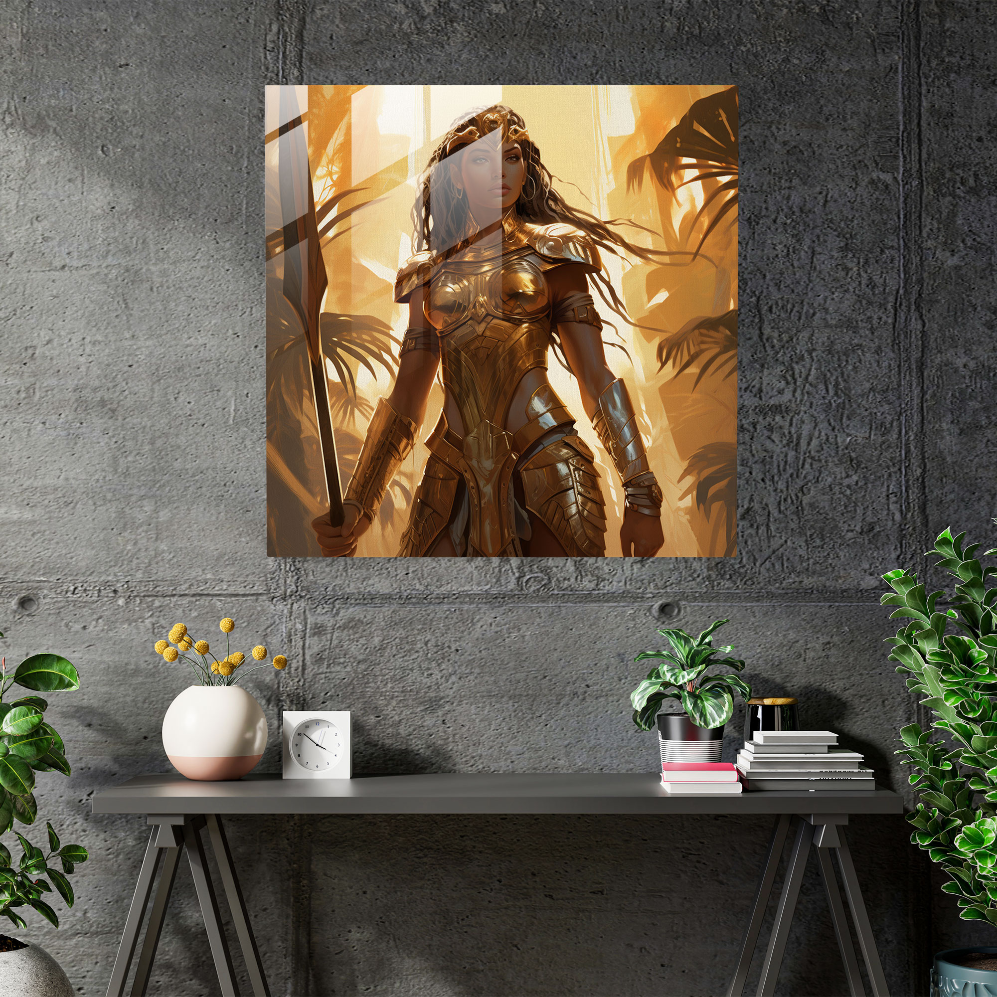 Amazon Warrior Glass Print - Amazon Women, Bow And Arrow, Armor, Home Decoration