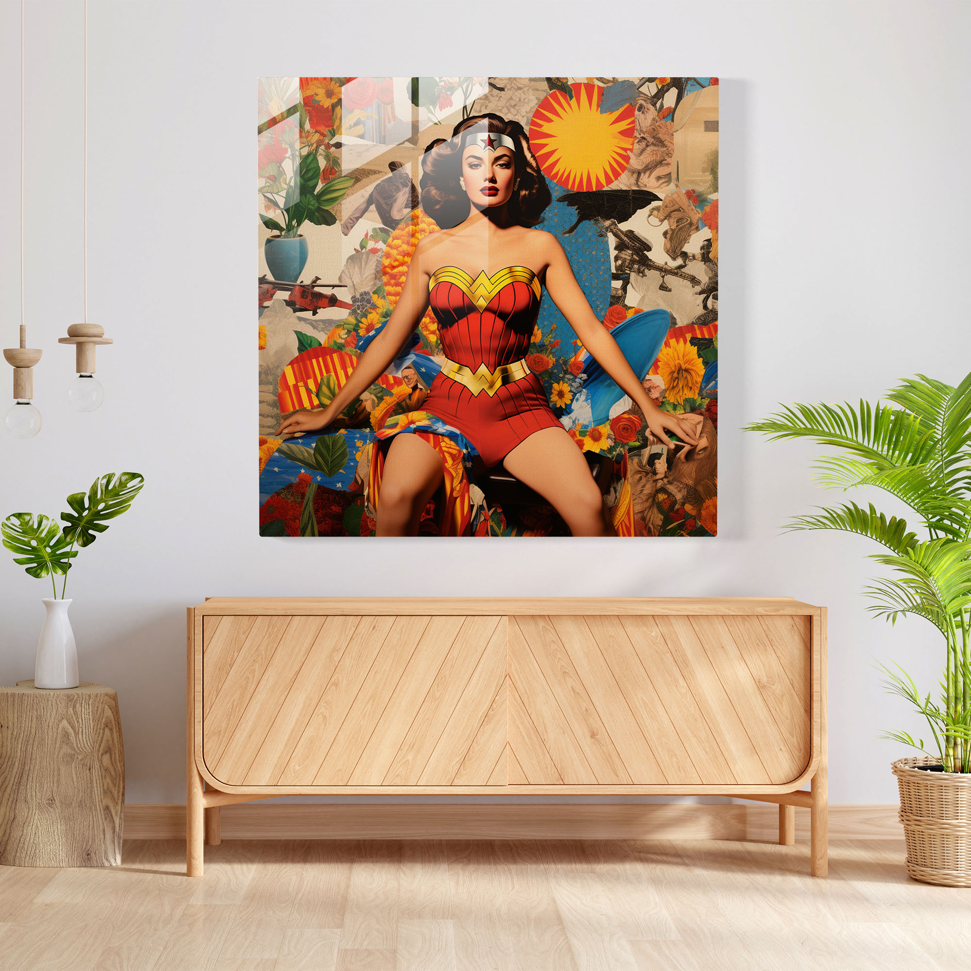 Amazon Kadınlar Cam Tablo - Modern Sanat Çizgi Roman Unsurları Ev Dekorasyonu