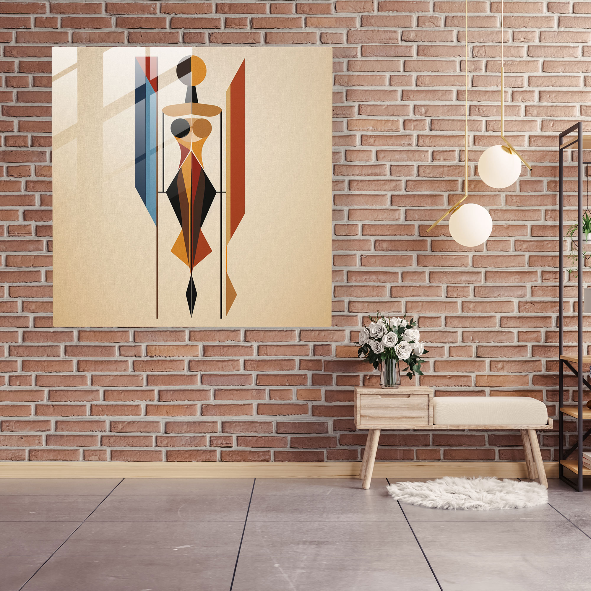 Amazon Kadınlar Cam Tablo - Minimalist Geometrik Tasarım Amazon Kadınları