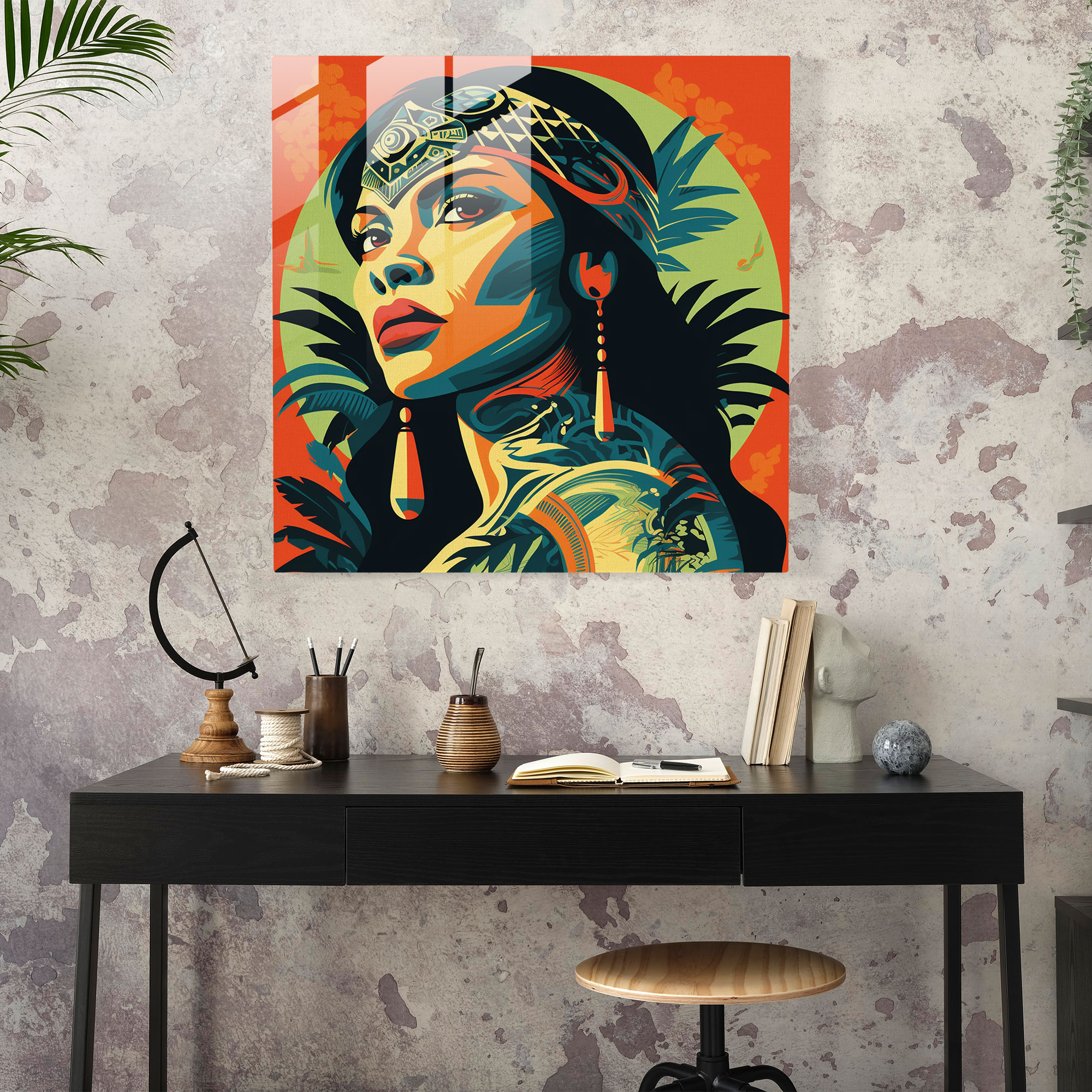 Amazon Kadınlar Cam Tablo - Modern Sanat Cam Duvar Sanatı