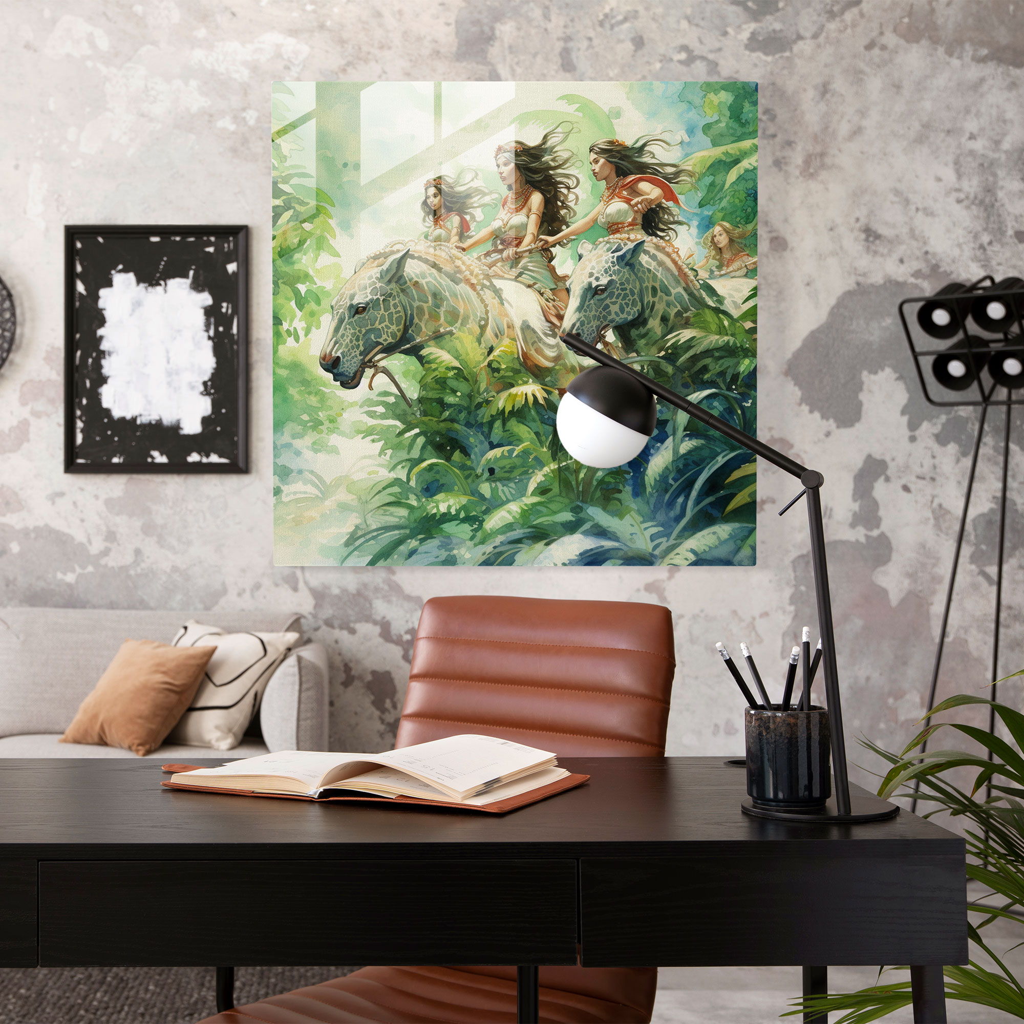 Amazon Kadınlar Cam Tablosu - Amazon Kadınlar Duvar Dekorasyonu Jaguarlar Modern Sanat