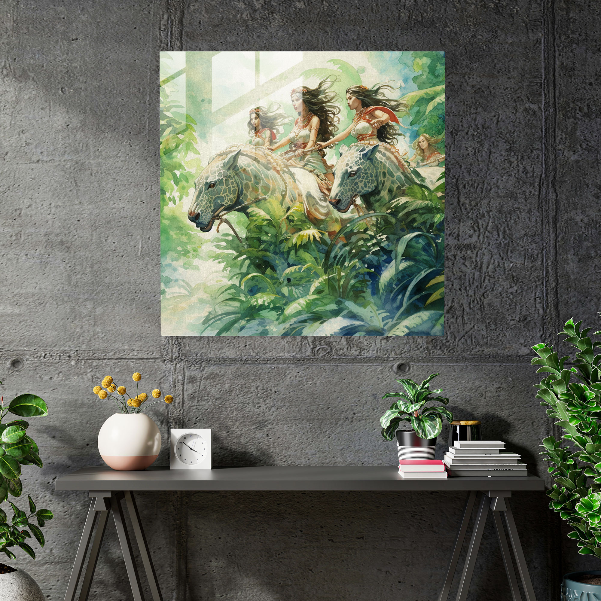 Amazon Kadınlar Cam Tablosu - Amazon Kadınlar Duvar Dekorasyonu Jaguarlar Modern Sanat