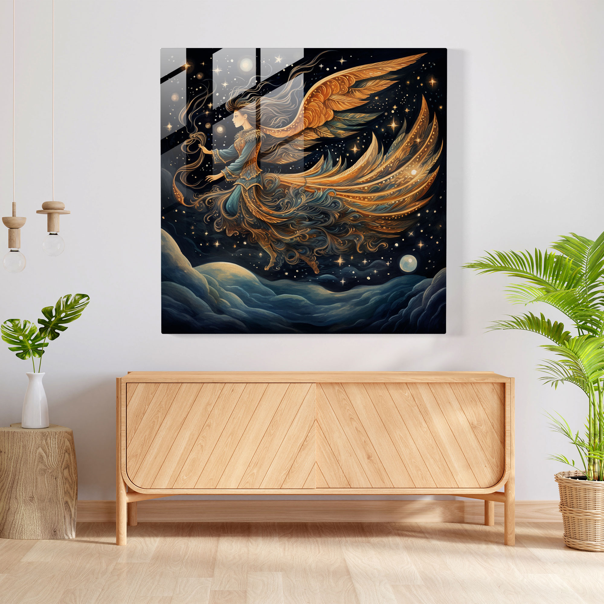 Amazon Kadın Cam Tablo - Modern Sanat Starry Night Sky ile Amazon Kadınlar Duvar Dekorasyonu
