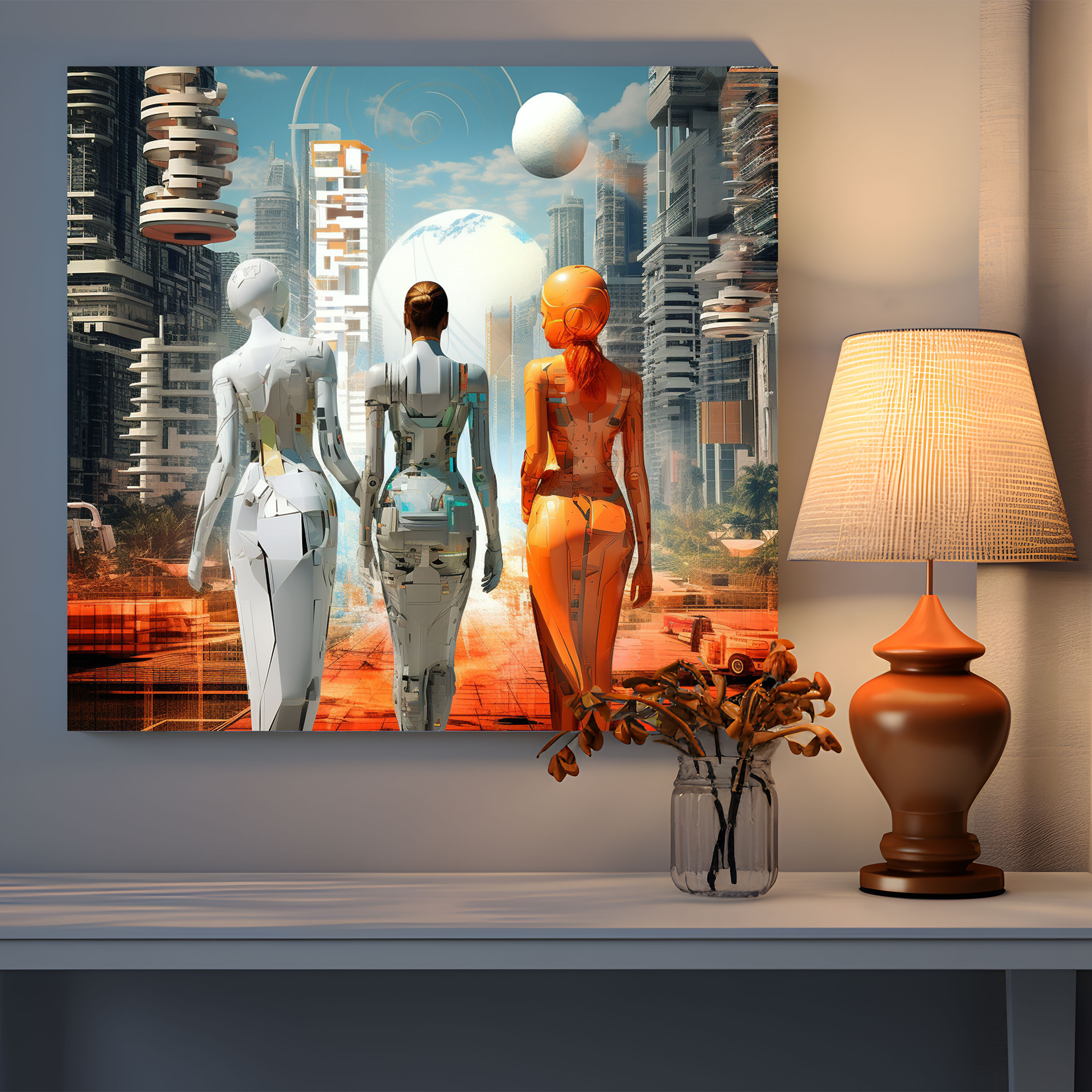 Modern Amazon Women Canvas Print - Amazon Women, Modern, Futuristic Cityscape, Legendary