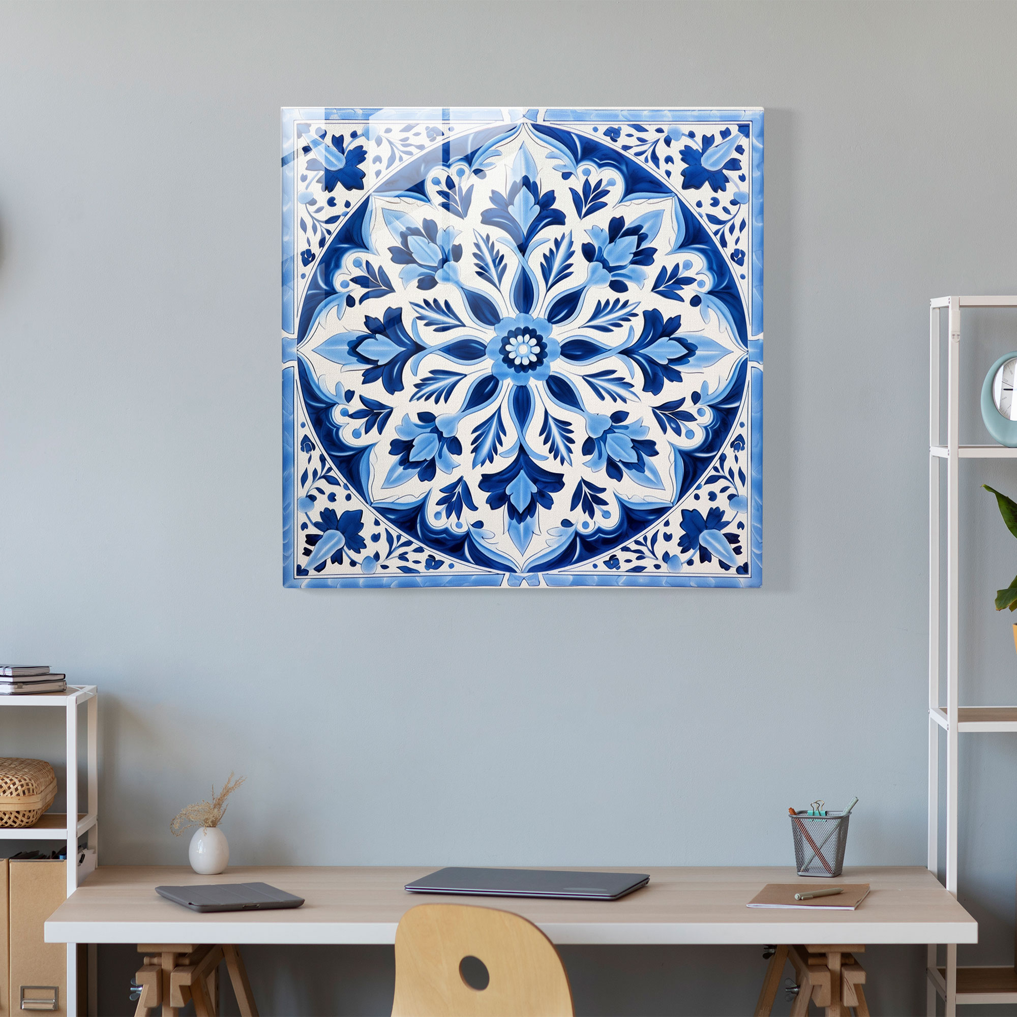 Anatolia Glass Print - Traditional Turkish Ceramic Tiles - Anatolia, Glass Print, Home Decoration, Vivid Blue
