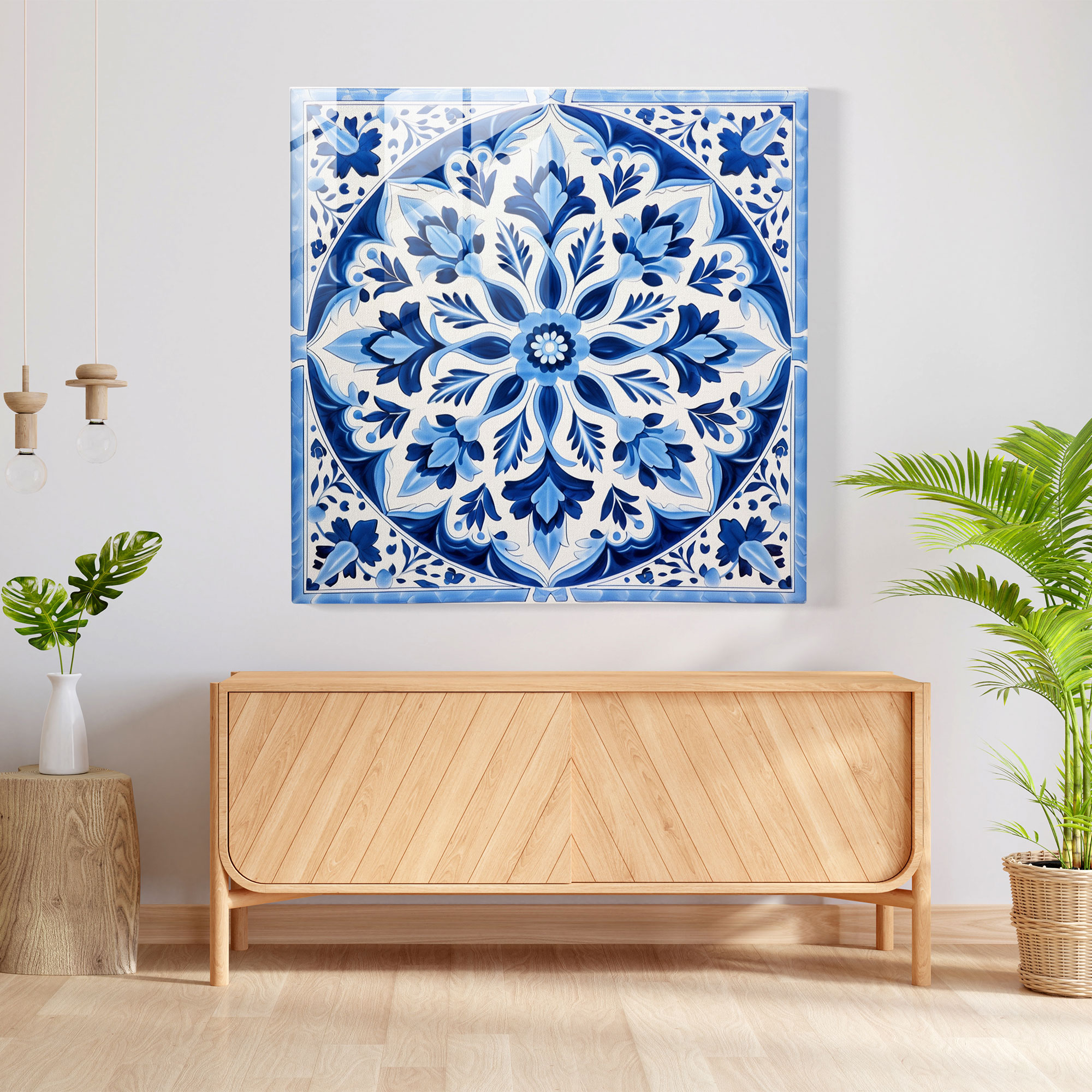 Anatolia Glass Print - Traditional Turkish Ceramic Tiles - Anatolia, Glass Print, Home Decoration, Vivid Blue