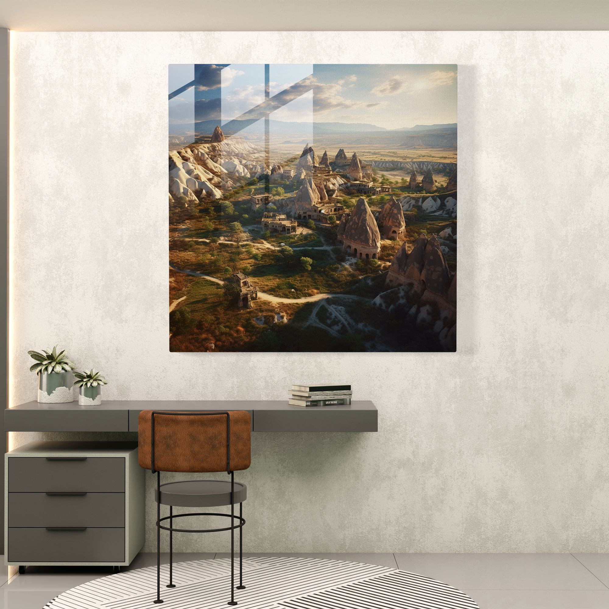 Anatolia Glass Print - Aerial View Of Cappadocia Landscape - Anatolia, Glass Print, Wall Decoration, Rock Formations