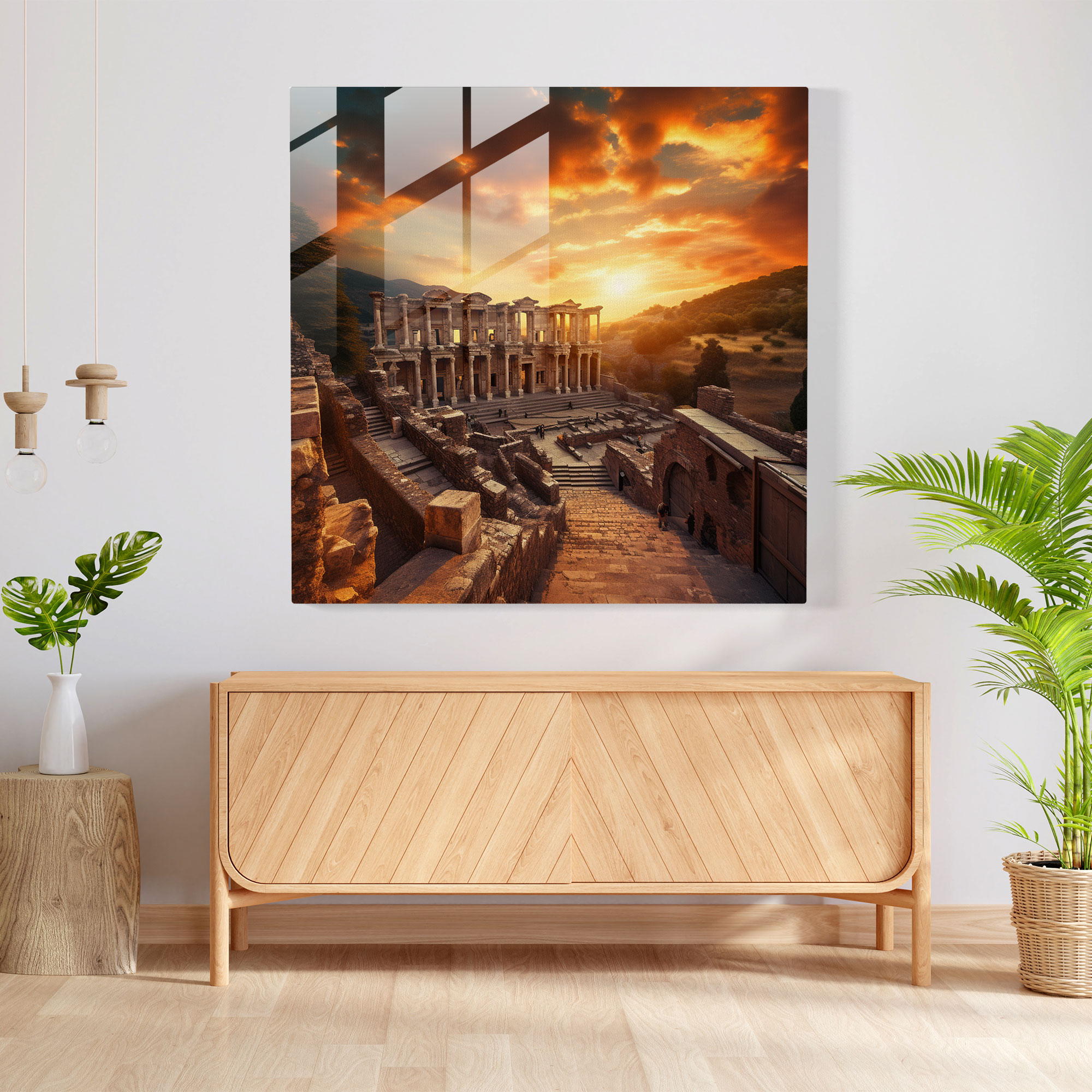 Anatolia Glass Print - Sunset Over Ephesus Ruins - Anatolia, Wall Decoration, Ancient Ruins, Glass Print