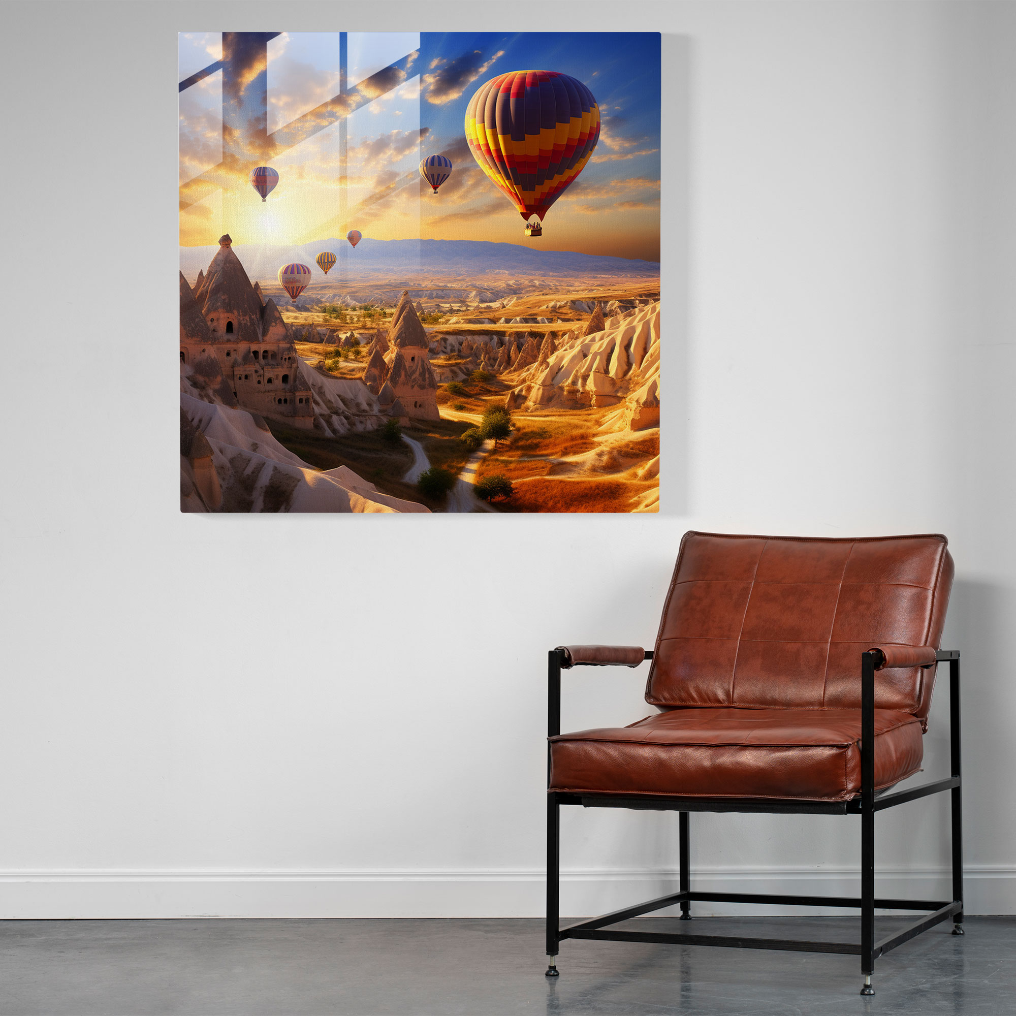 Anatolia Glass Print - Hot Air Balloon Ride Over Goreme - Anatolia, Fairy Chimneys, Glass Art, Hot Air Balloon Ride